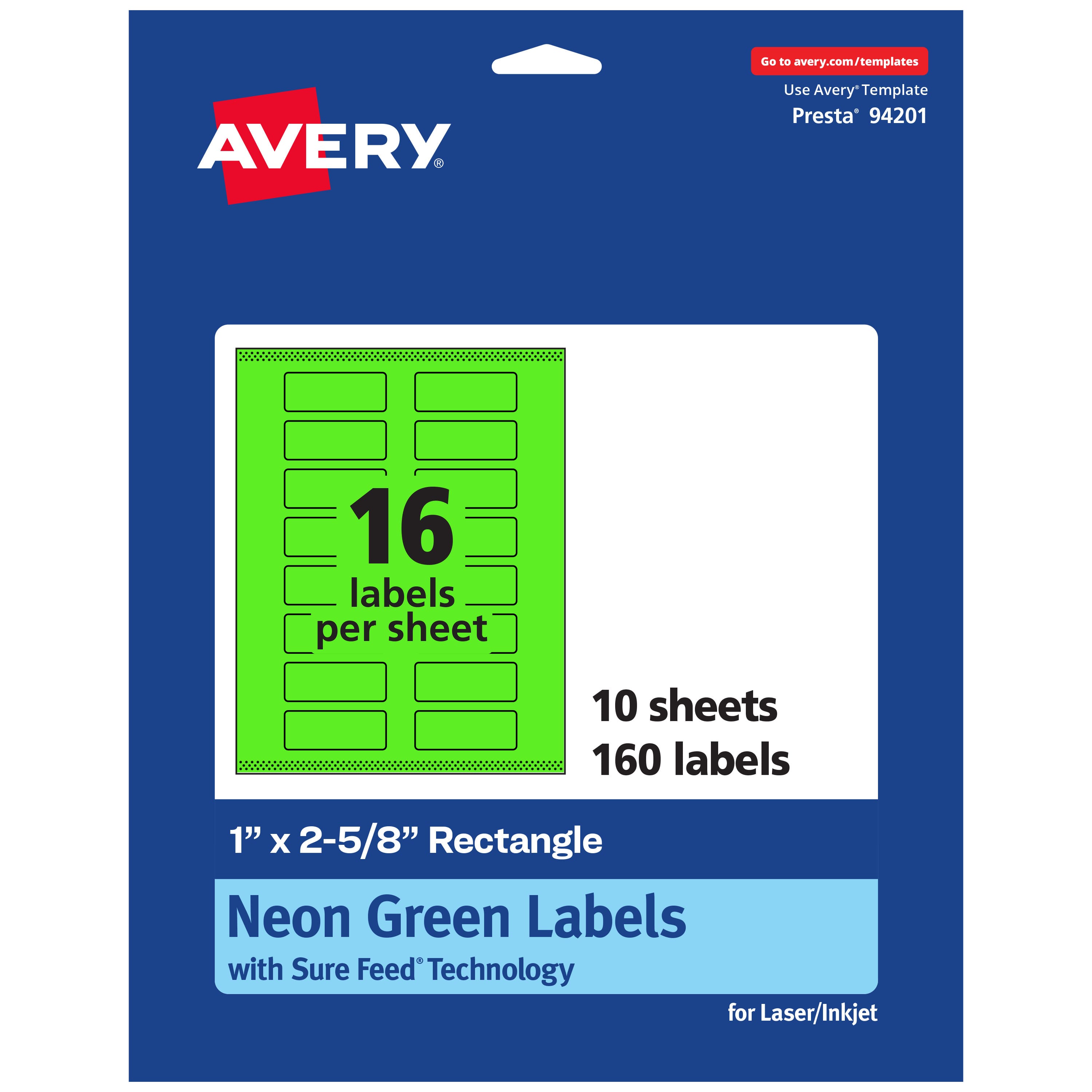 "Avery - Printable Rectangle Labels, Neon 1"" x 2-5/8"", 160ct - Green" price history on PriceWatchPro