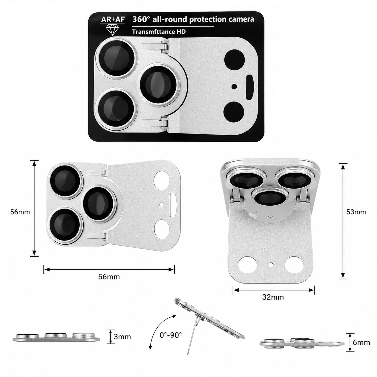 AR+AF 360° all-round protection camera  
Transmittance HD  
56mm  
53mm  
56mm  
32mm  
3mm  
0-90°  
6mm