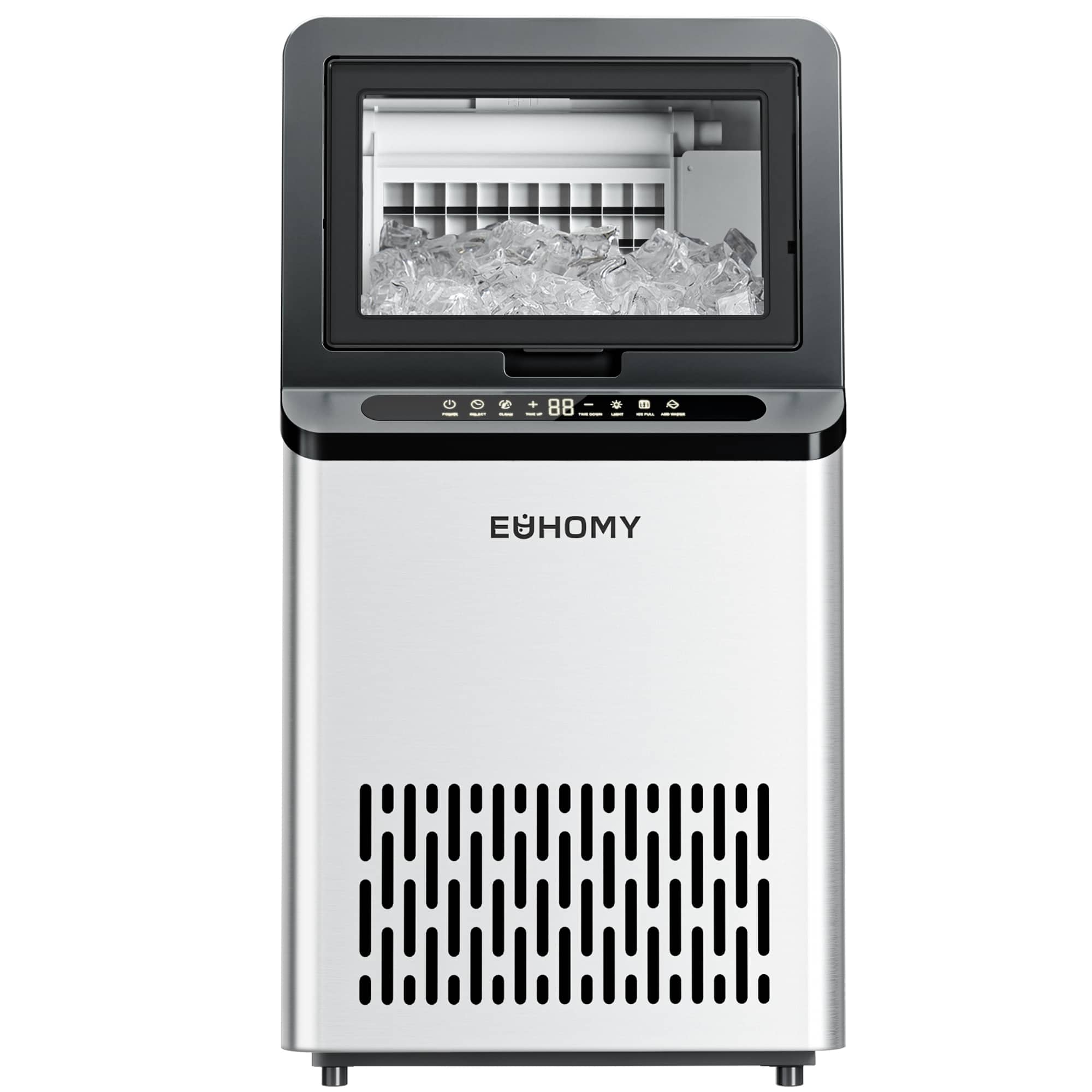 Front. Euhomy - Commercial Ice Maker Machine, 100lbs/24H Stainless Steel Under Counter Ice Machine,24-hour timer - Silver.