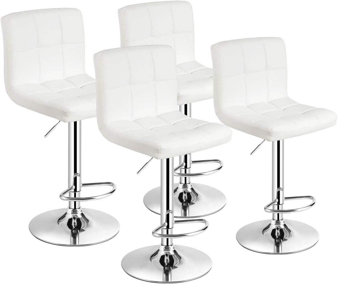 Costway - Set of 4 PU Leather Bar Stool Swivel Bar Chair w/ Adjustable Height - White