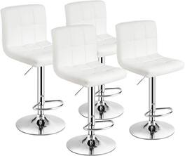 Costway - Set of 4 PU Leather Bar Stool Swivel Bar Chair w/ Adjustable Height - White