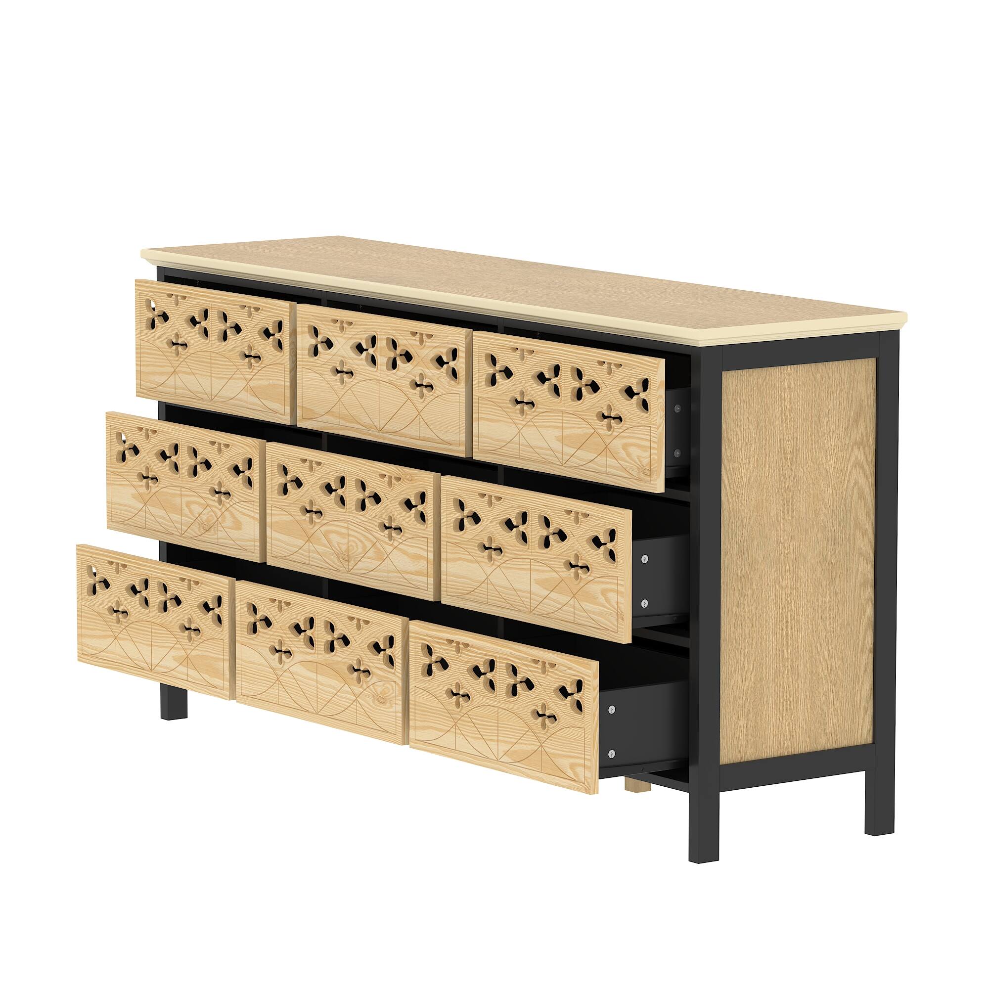 Angle. FUFU&GAGA - FUFU&GAGA Carved Dresser: Anti - Tip, Stylish Storage for Any Style - Wooden.