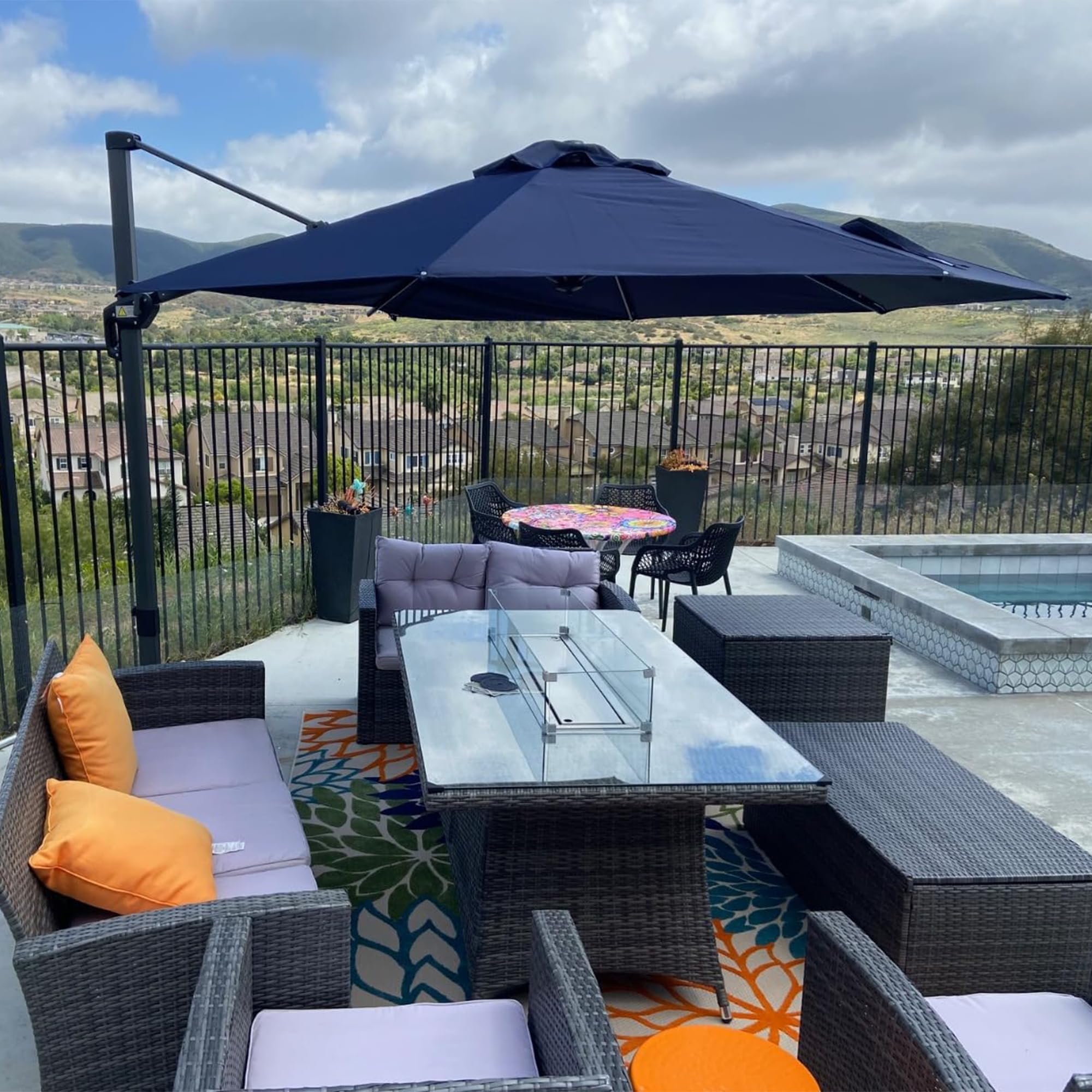 Alt View 1. PURPLE LEAF - 11 ft. Octagon Aluminum Outdoor Patio Cantilever Umbrella Offset 360° Rotation Umbrella with Base - Navy Blue.