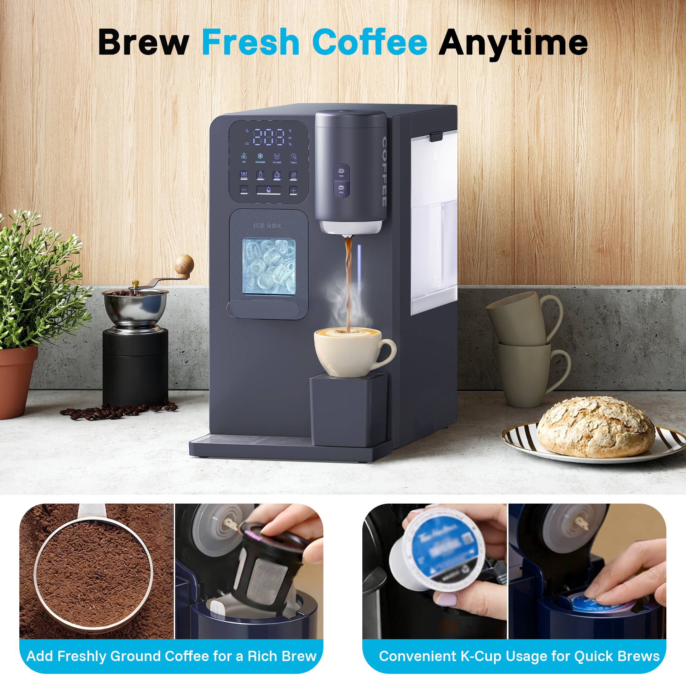 Brew Fresh Coffee Anytime

- Add Freshly Ground Coffee for a Rich Brew
- Convenient K-Cup Usage for Quick Brews