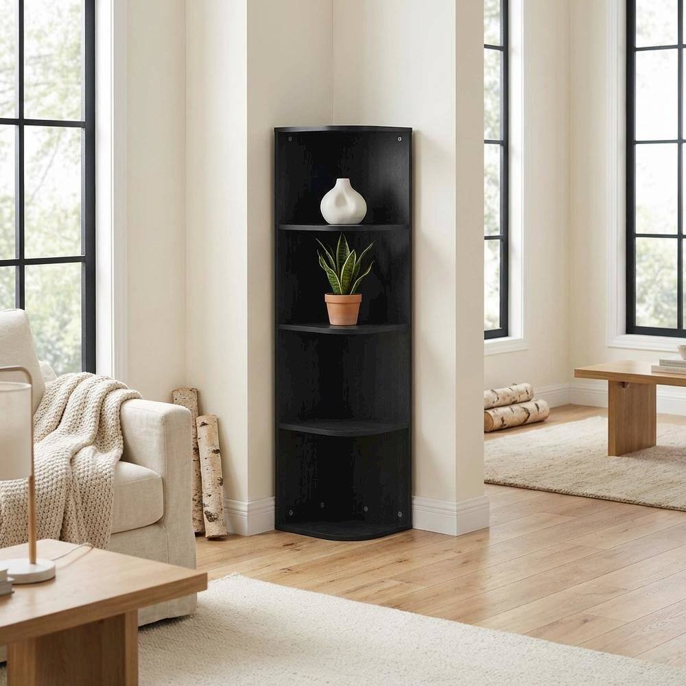 Left. FurniFact - 4-Tier Corner Bookcase with Open Shelves for Living Room Storage - Blackwood.
