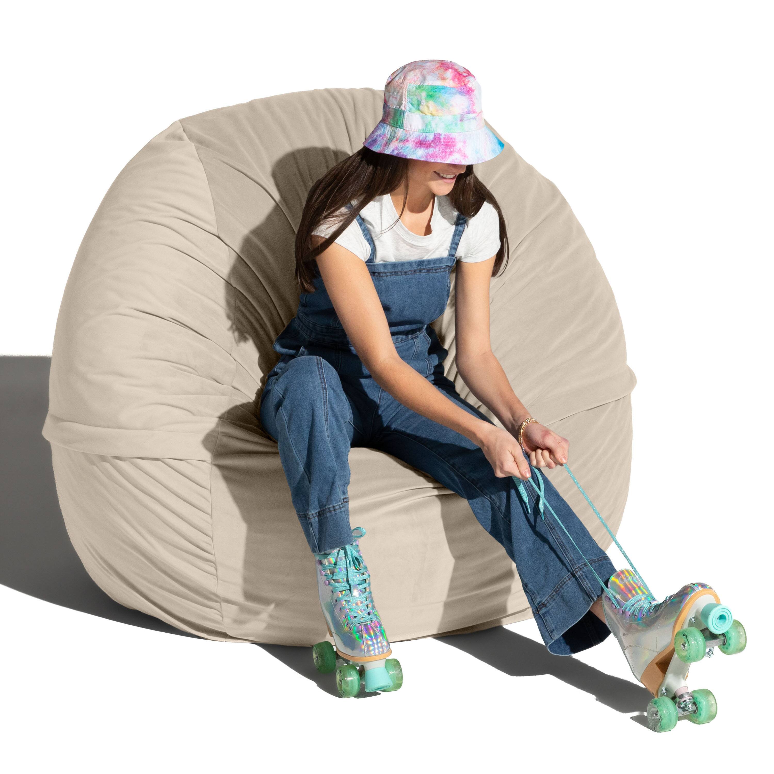 Angle. Jaxx - Jaxx 5 Foot Saxx - Large Round Bean Bag Chair for Adults - Lush Velvet Ivory - Lush Velvet Ivory.