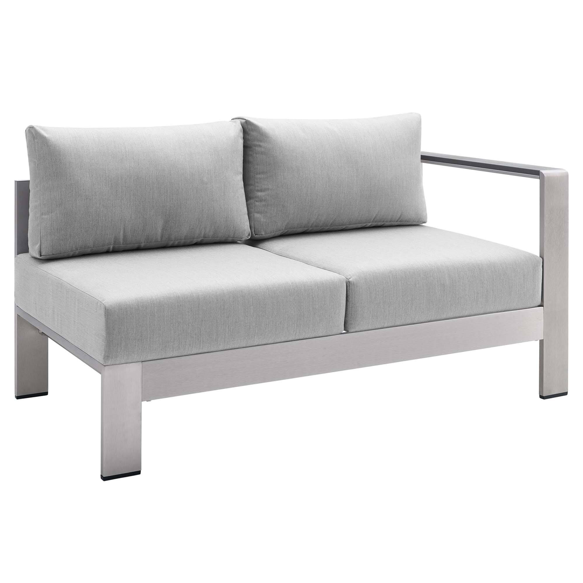 Angle. Modway - Shore Sunbrella® Fabric Aluminum Outdoor Patio Right-Arm Loveseat by Modway - Silver Gray.