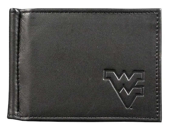 Front. Rico Industries - West Virginia Mountaineers Genuine Black Leather Money Clip Wallet RFID Blocking - Multi.