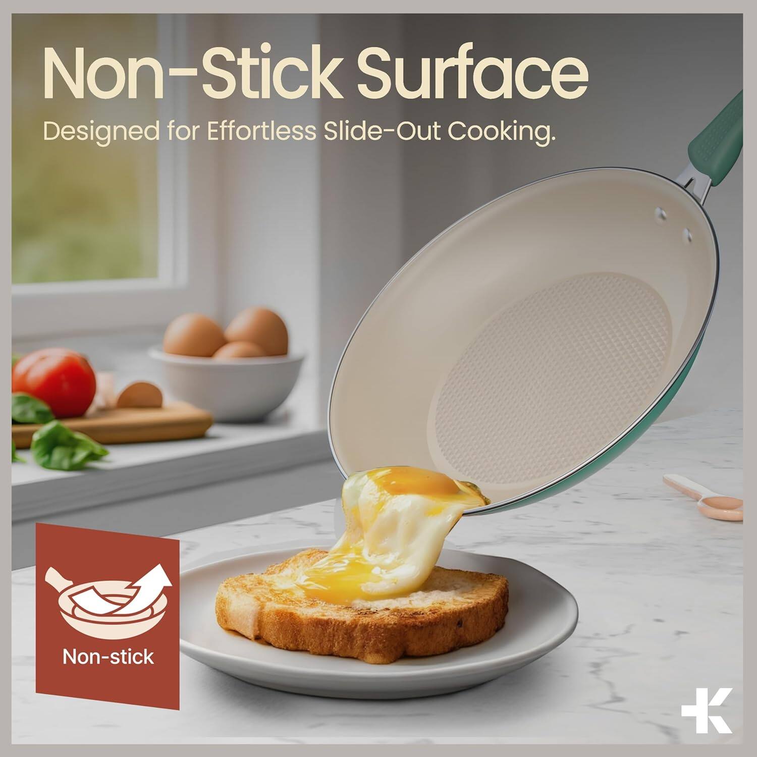 Non-Stick Surface  
Designed for Effortless Slide-Out Cooking.  

Non-stick