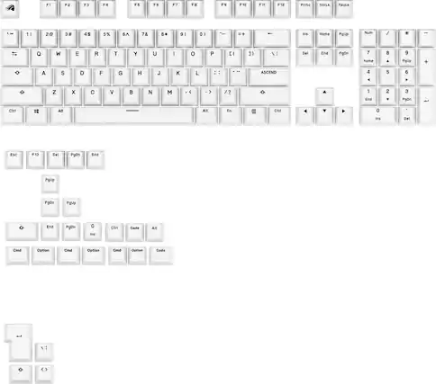 The text on the image is a close-up of a computer keyboard. The keys are grouped as follows:
1. Function keys (F1 to F12)
2. Numeric keys (0 to 9)
3. Alphanumeric keys (A to Z)
4. Punctuation and special keys (e.g., /, \*, -, Q, W, E, A, T, Y, U, I, O, P, J, K, L, ;, :, <, >, ?, and others)
5. Control keys (Ctrl, Shift, and Alt)
6. Command keys (e.g., Command, Option, and Shift)
7. Navigational keys (e.g., Home, End, Page Up, Page Down, and arrow keys)
8. Modifier keys (e.g., Shift, Control, and Alt)
9. Function keys with specific functions (e.g., F13, F14, F15, and F16)
10. Other special keys (e.g., Del, ESC, and others)
The image shows the layout of the keyboard, with each group of keys labeled accordingly.