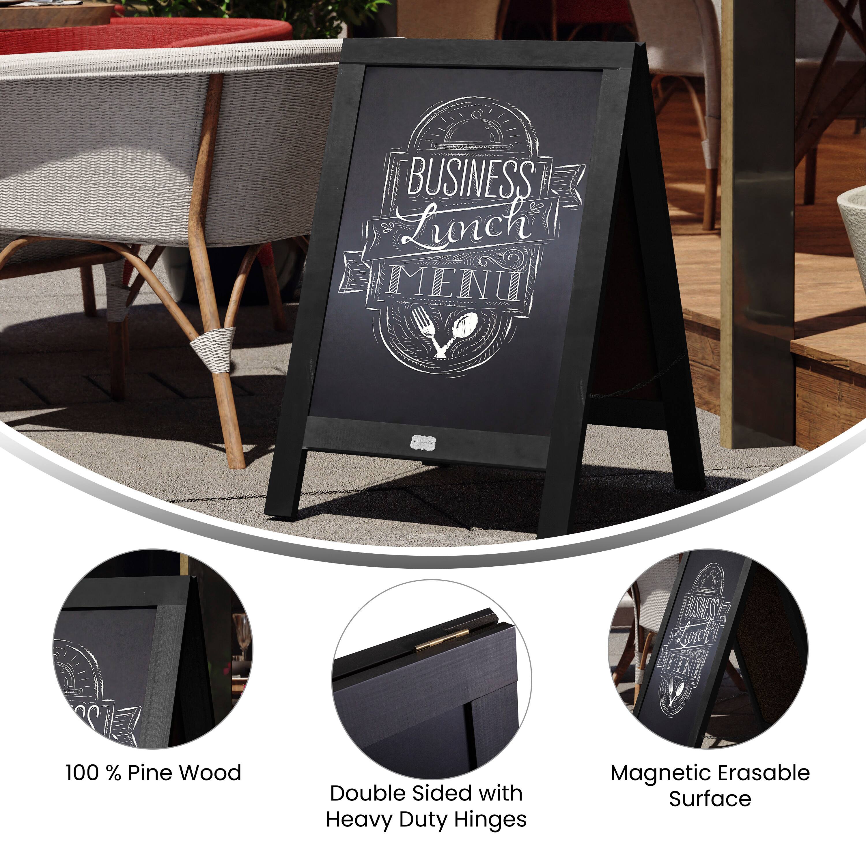 BUSINESS Lunch MENU  
100% Pine Wood  
Double Sided with Heavy Duty Hinges  
Magnetic Erasable Surface