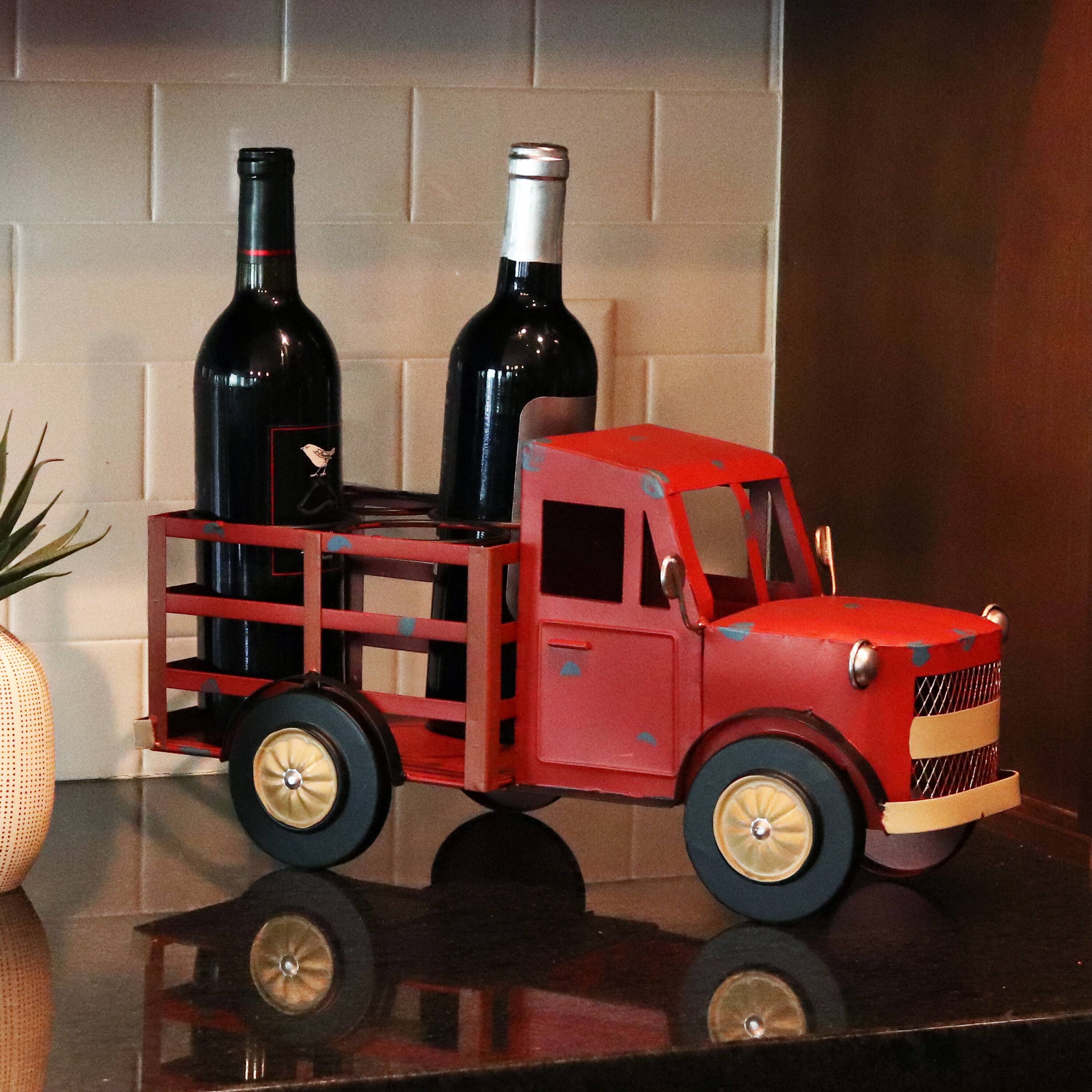 Alt View 1. Sunnydaze - Iron Sheet Truck Convenient Countertop Wine Rack - Red.