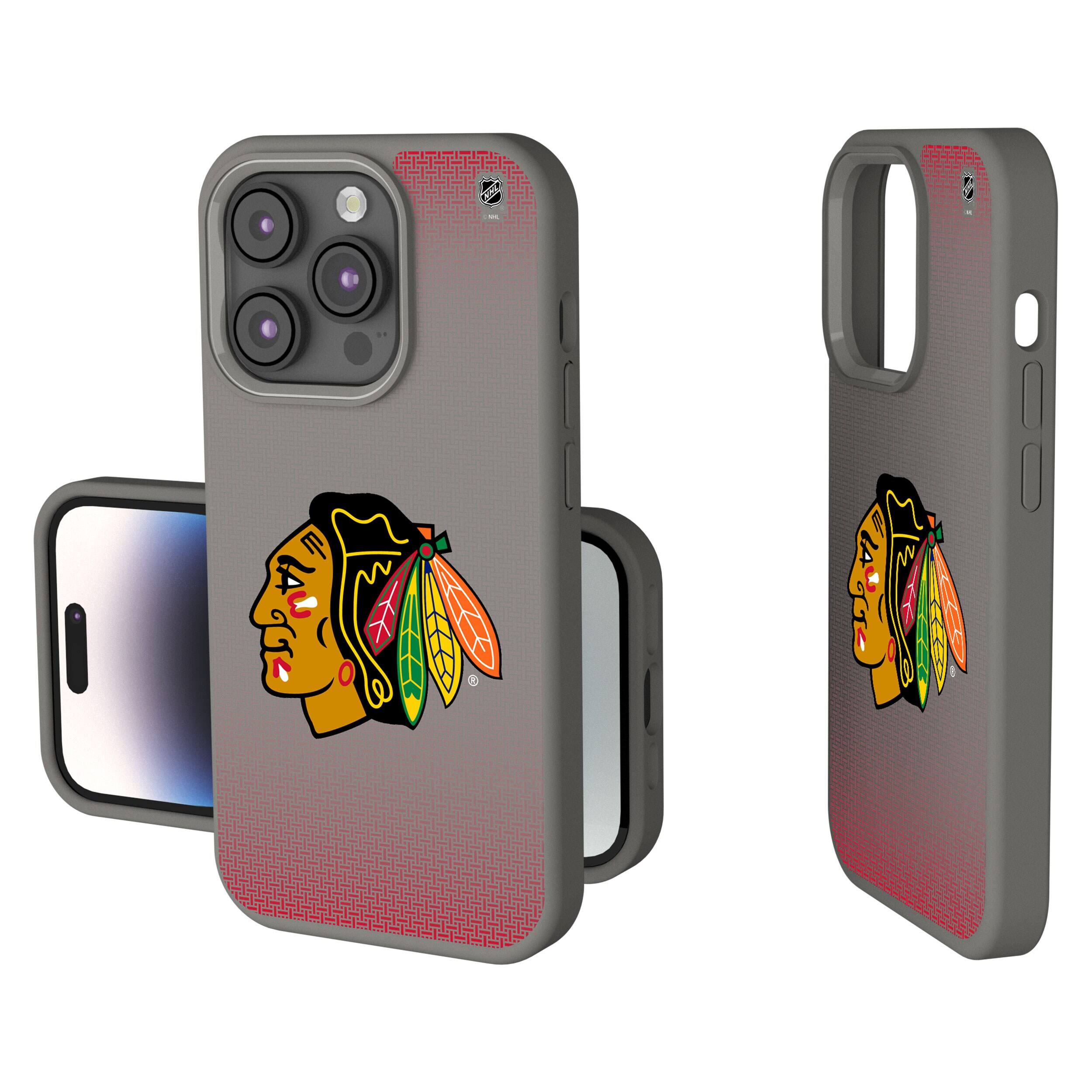 Front. Keyscaper - Chicago Blackhawks Linen Logo iPhone Soft Touch Case - 15 Plus - Gray.