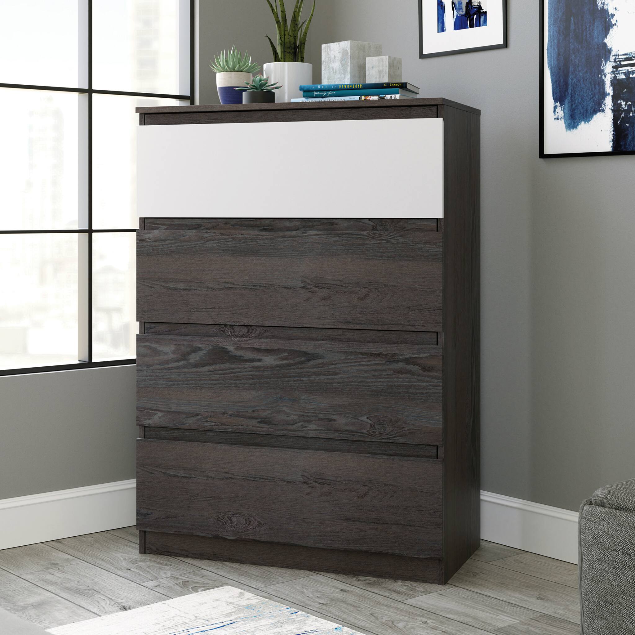 Front. Sauder - Hudson Court 4 Drawer Dresser - Charcoal Ash.