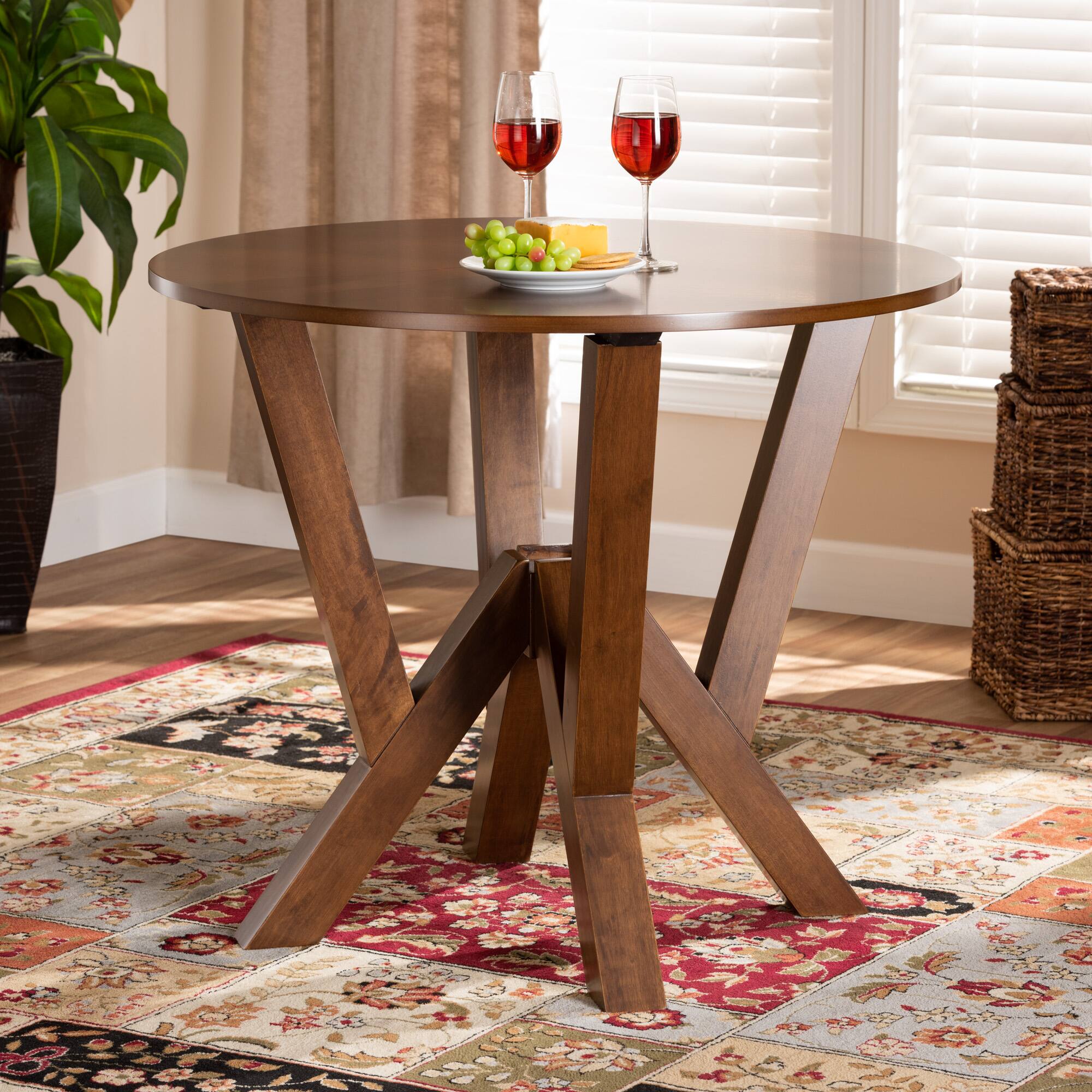 Alt View 1. Baxton Studio - Irene Modern and Contemporary Finished 35-Inch-Wide Round Wood Dining Table - Walnut.