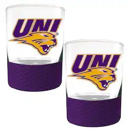 Great American Products - Northern Iowa Panthers 2-Pack 14oz. Rocks Glass Set with Silcone Grip - Purple
