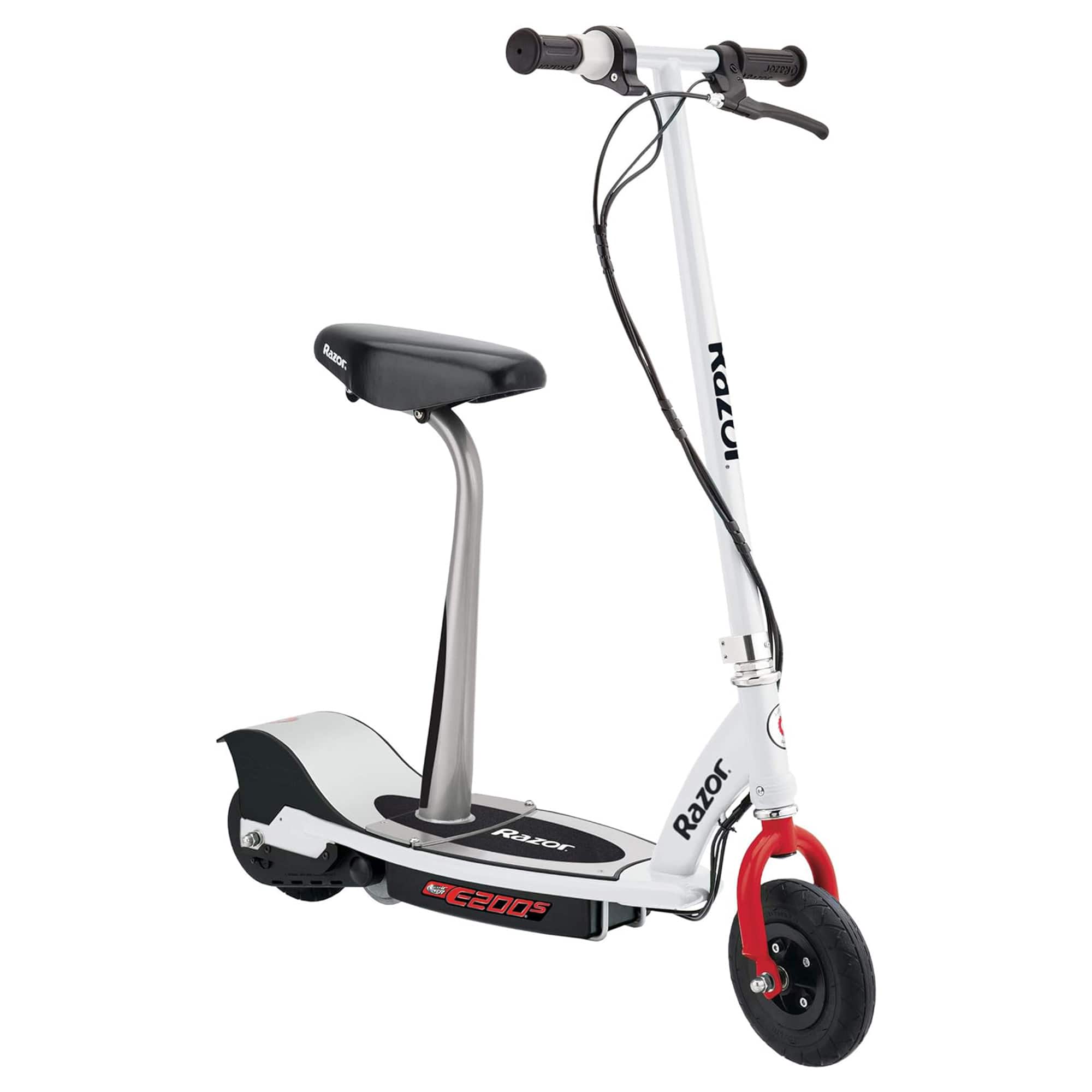 Razor - E200S Seated Electric 12 MPH Scooter w/ Twist Grip Throttle & Brake - White