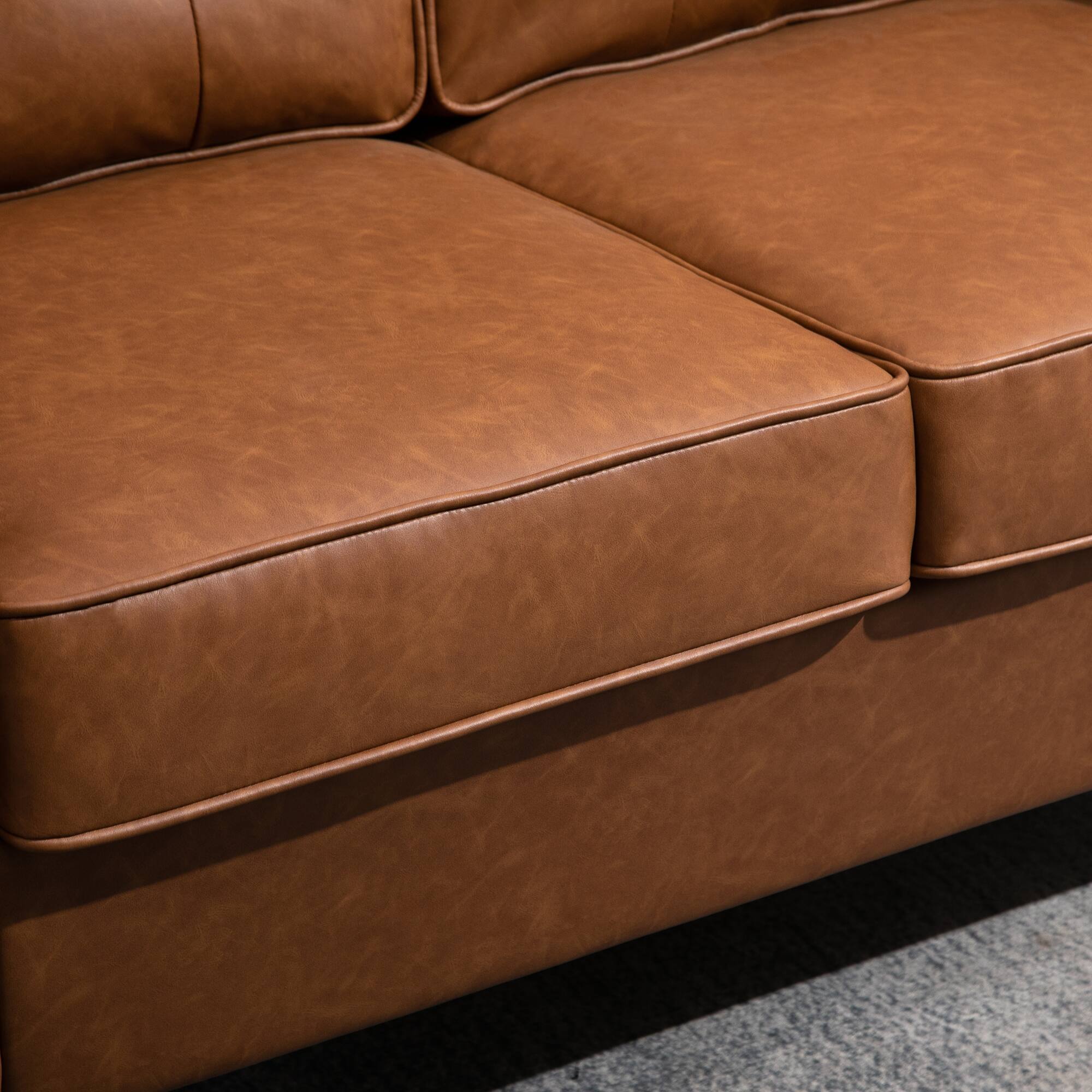 Alt View 7. Homcom - 51" Wide Loveseat with Armrest, 2-Seater Tufted PU Leather Double Sofa - Brown.