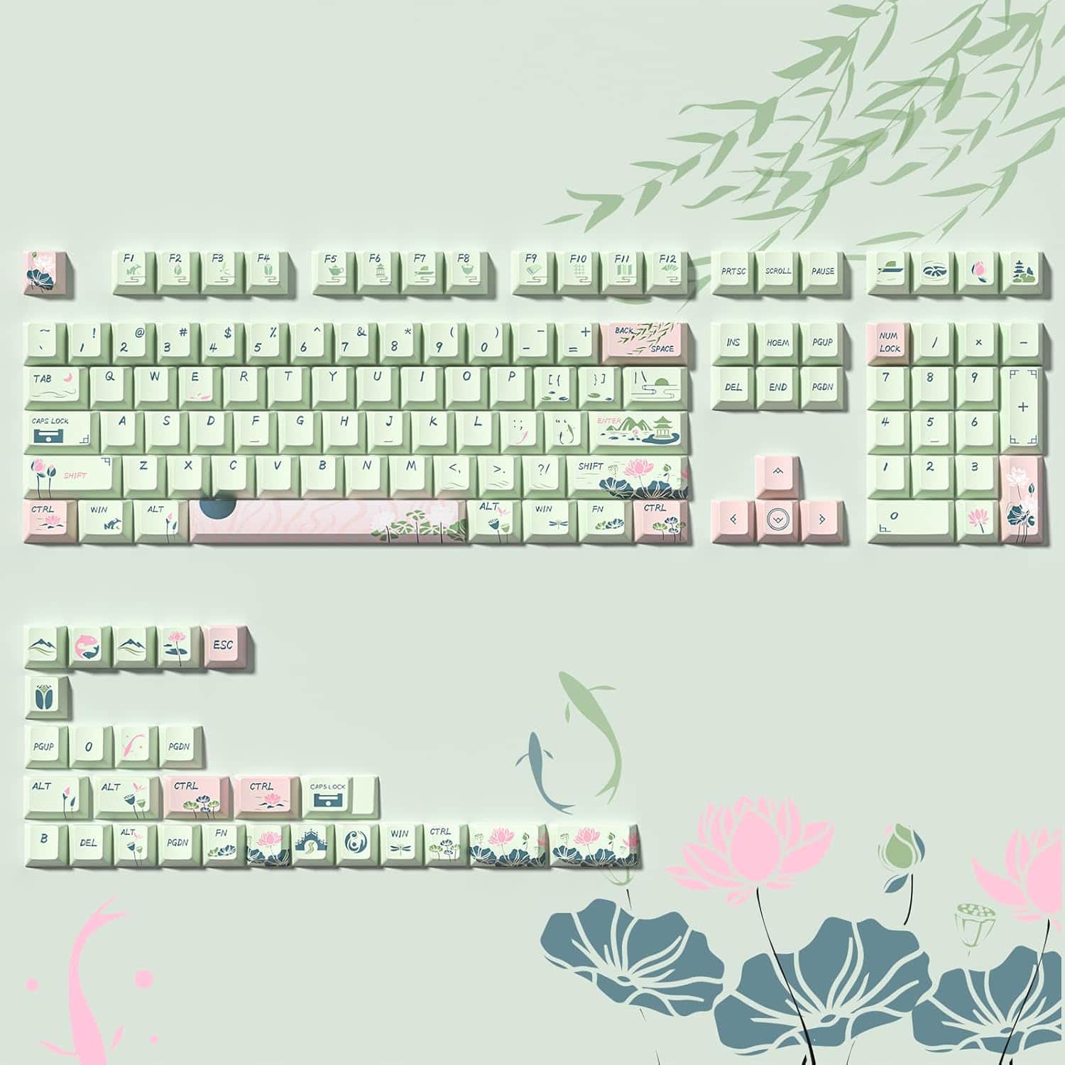 Womier - PBT Keycaps, Cherry Profile Dye-Sub Theme Keycaps for Cherry Gateron MX Switches Mechanical Keyboards - Green-135 Keys