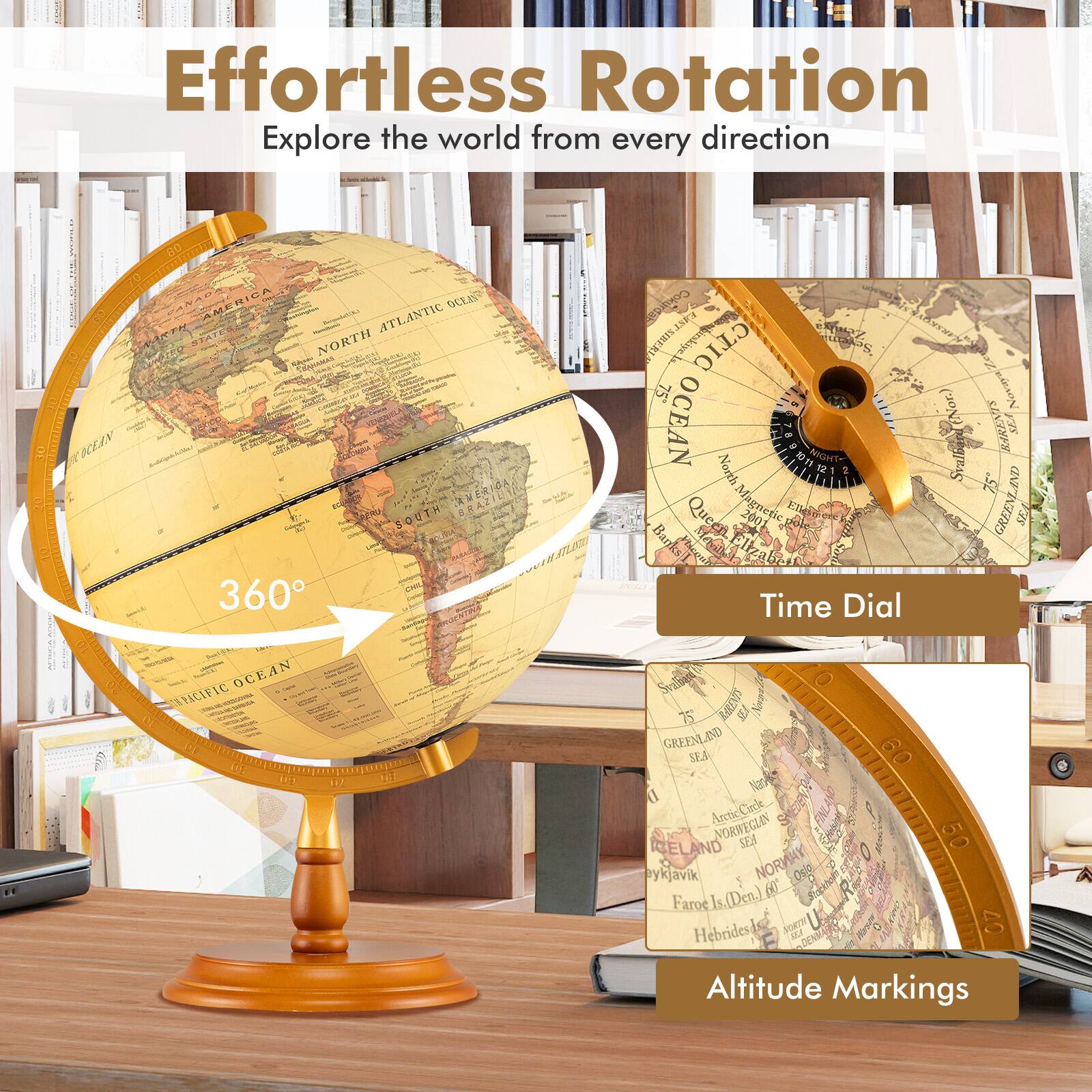 Effortless Rotation  
Explore the world from every direction  

360°  

Time Dial  

Altitude Markings