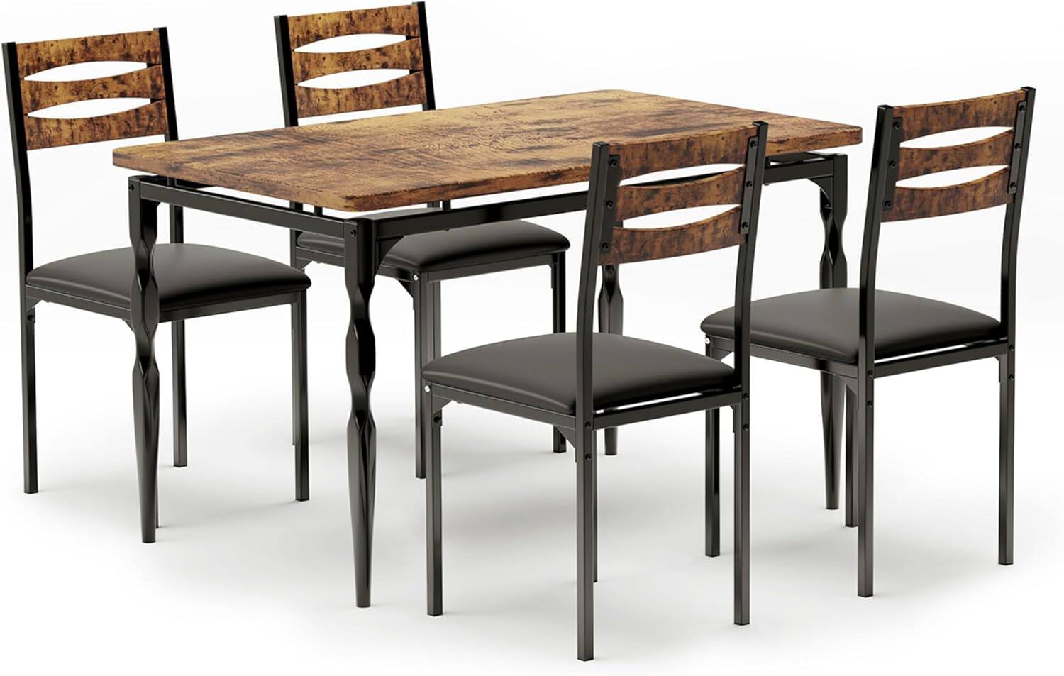 Alt View 6. Acekool - 5 Piece Dining Table Set, Industrial Style Dining Table and Chairs Set for 4, Kitchen Table Set - Brown.