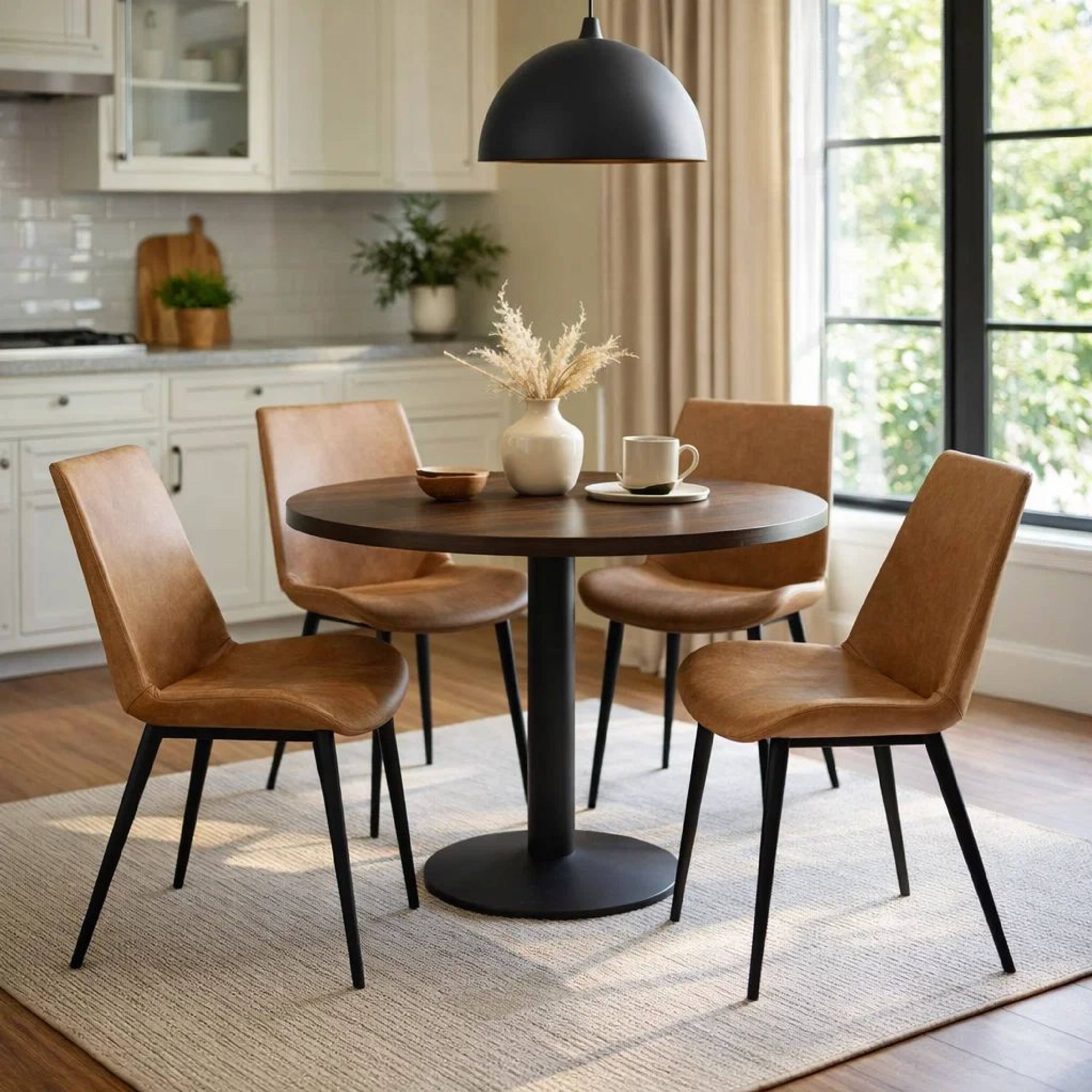Alt View 3. Manhattan Lane - 21 Inch Set of 2 Dining Chairs,  Faux Leather, Angled  Steel Legs - Brown, Black.
