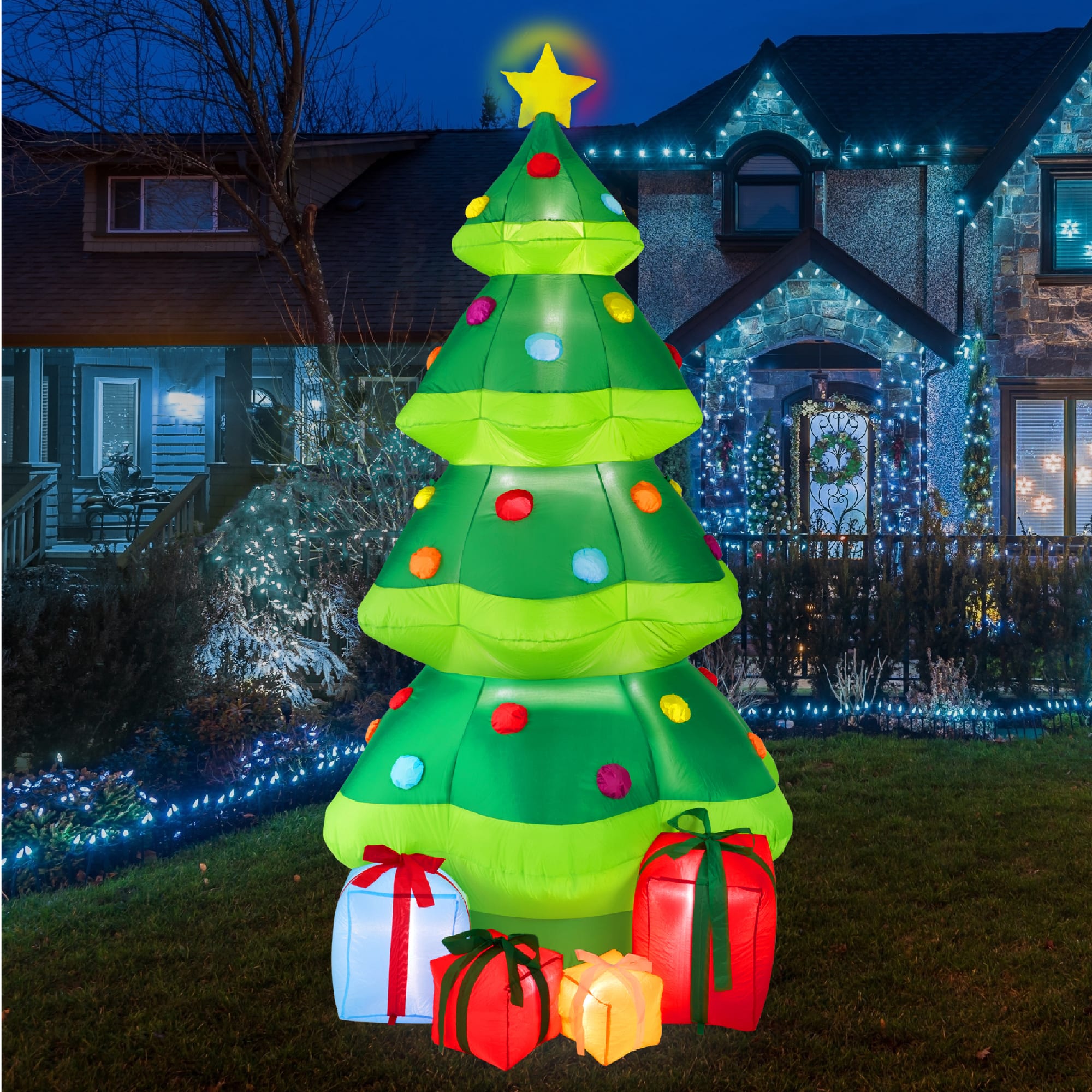 Front. Best Choice Products - Best Choice Products 10ft Inflatable Christmas Tree, Large Lighted Outdoor Blow Up Decor w/ 10 LED Lights - Green.