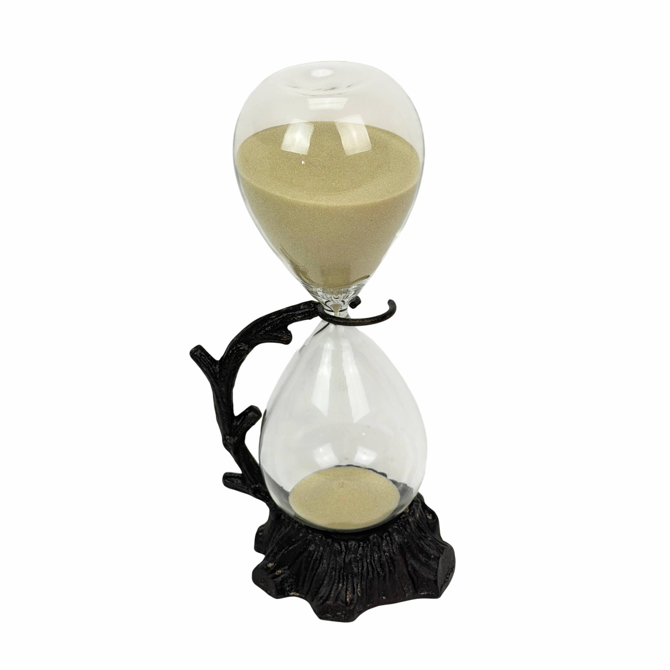 Front. Things2Die4 - Tree Branch Tan Sand Hourglass Timer 11.25 Inch Cast Iron Glass Stand - Tan.