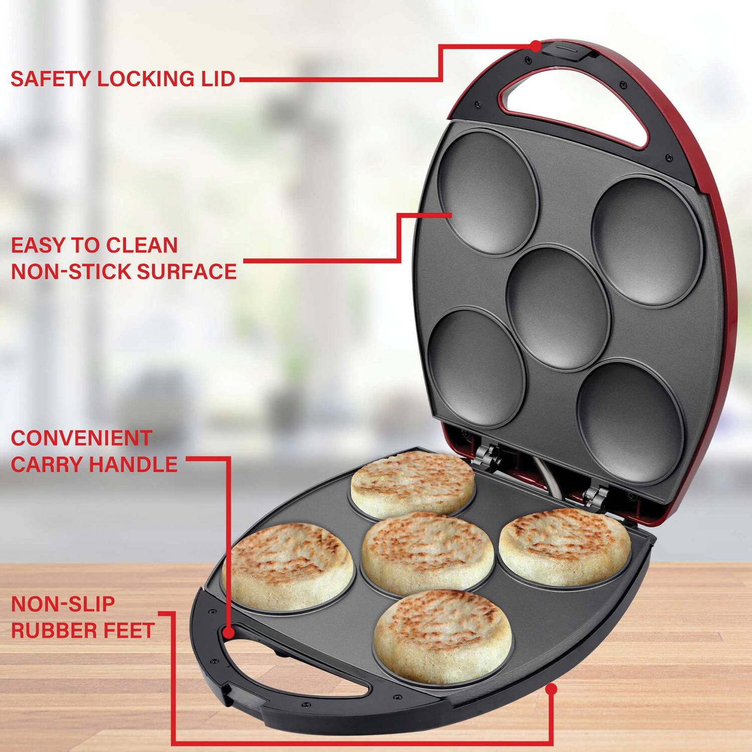 - SAFETY LOCKING LID
- EASY TO CLEAN NON-STICK SURFACE
- CONVENIENT CARRY HANDLE
- NON-SLIP RUBBER FEET