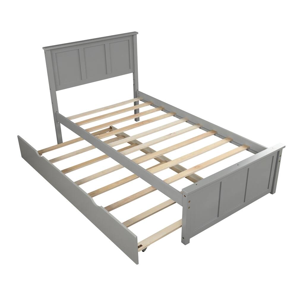 Alt View 4. Loheer - Loheer Twin Platform Bed with Trundle Solid Wood Gray Space Saving Bed - Gray.
