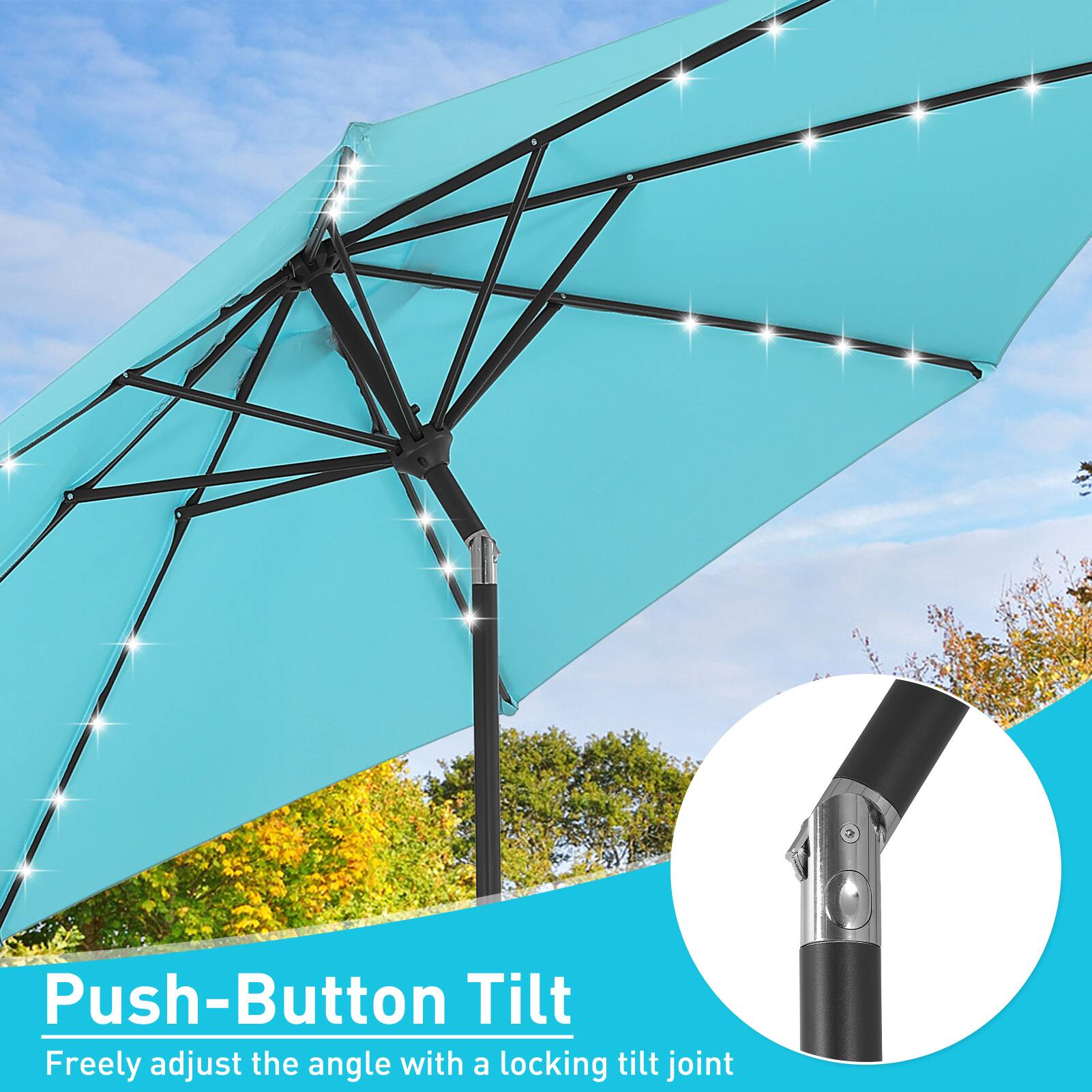 Push-Button Tilt  
Freely adjust the angle with a locking tilt joint