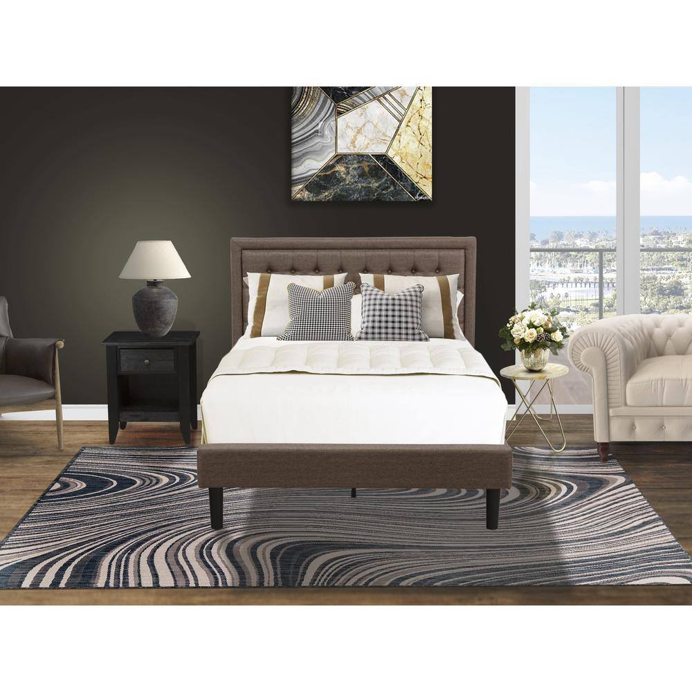 Alt View 4. East West Furniture - KD18F-1GA06 2 Piece Bedroom Set - Full Size Bed Brown Headboard with 1 Wooden Nightstand - Black Finish Legs - Brown.