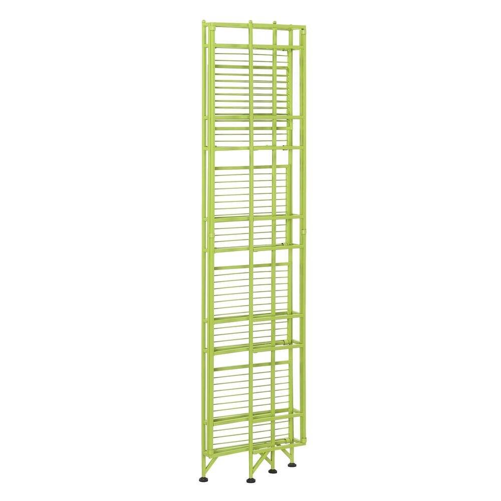 Angle. FurniFact - 5 Tier Folding Shelf Green, Easy to Move and Store - Lime.