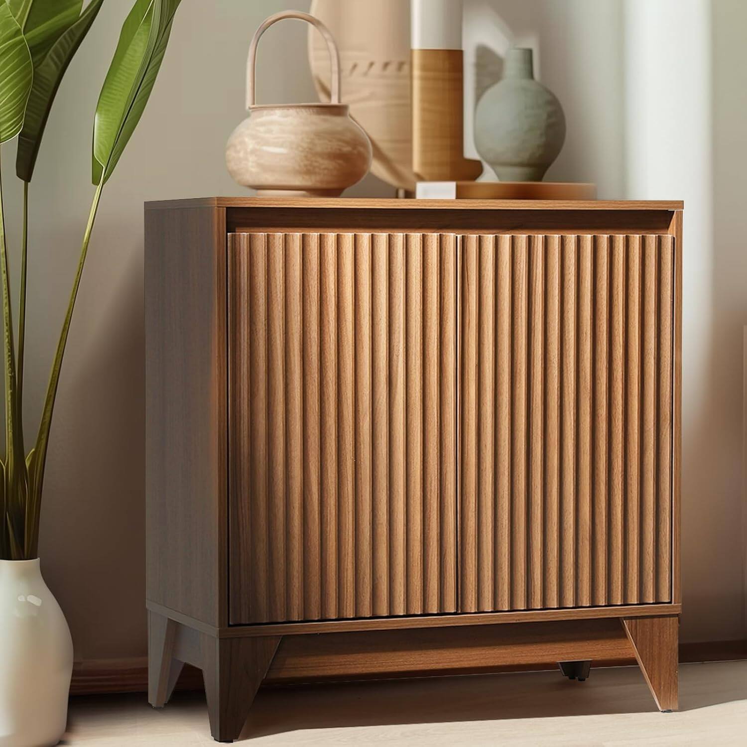 Left. Koligey - 32" Tall 2 - Door Accent Cabinet With Adjustable Shelf - light walnut.