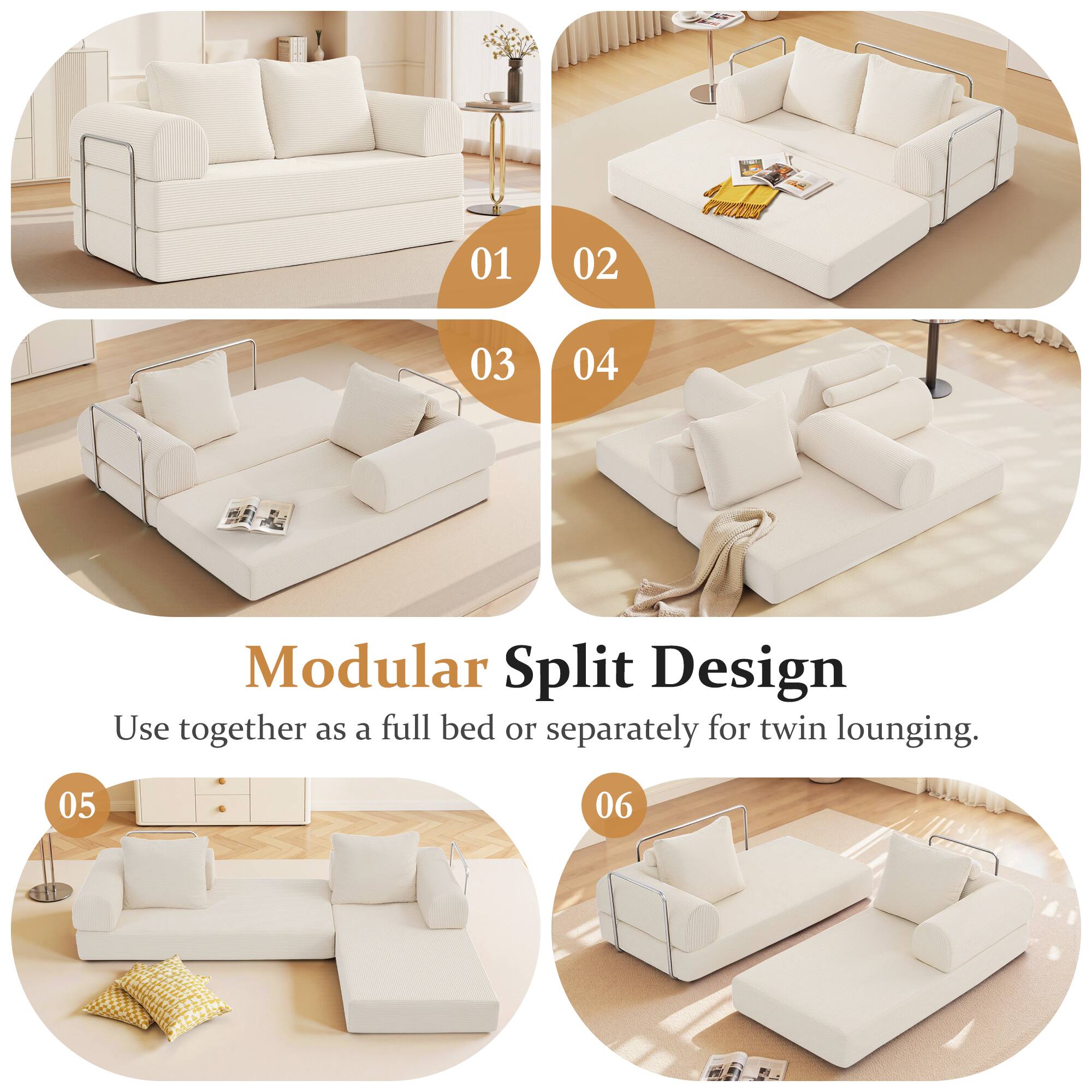 Modular Split Design

Use together as a full bed or separately for twin lounging.