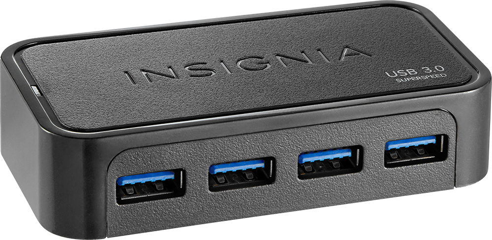 Angle View: Insignia™ - 4-Port USB 3.0 Hub - Black