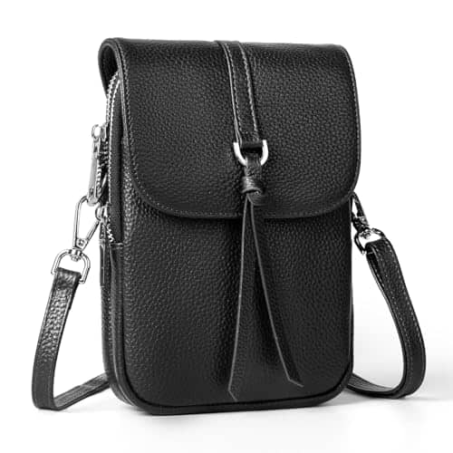 DORLUKFU - Genuine Leather Small Crossbody Bags for Women, Multi Pocket Cell Phone Crossbody Purse with RFID Blocking Card Slots - Black