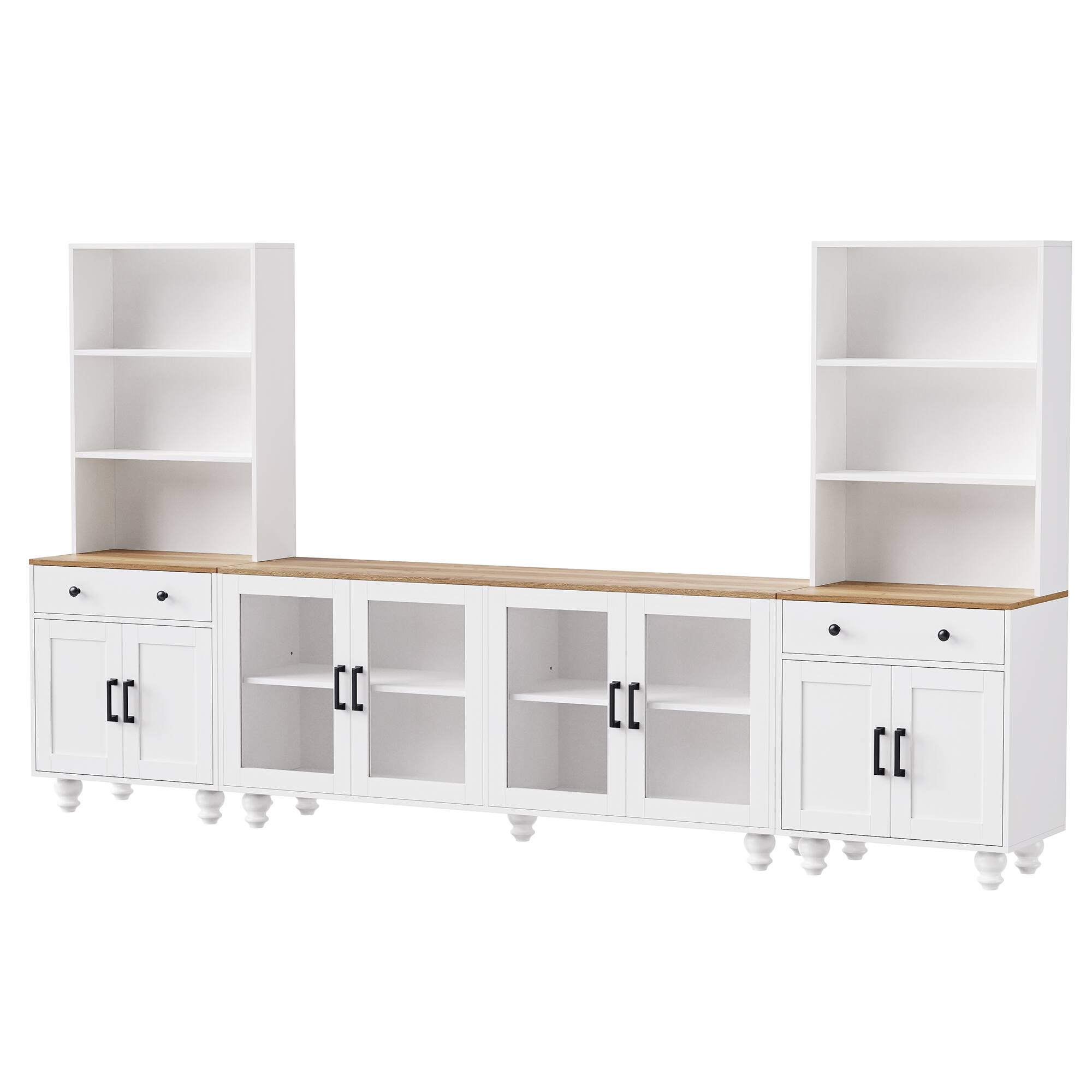 Alt View 7. APRILSOUL - Farmhouse TV Stand Gourd Legs for TVs Up to 70 Bookshelves Tempered Glass White - White,Natural.