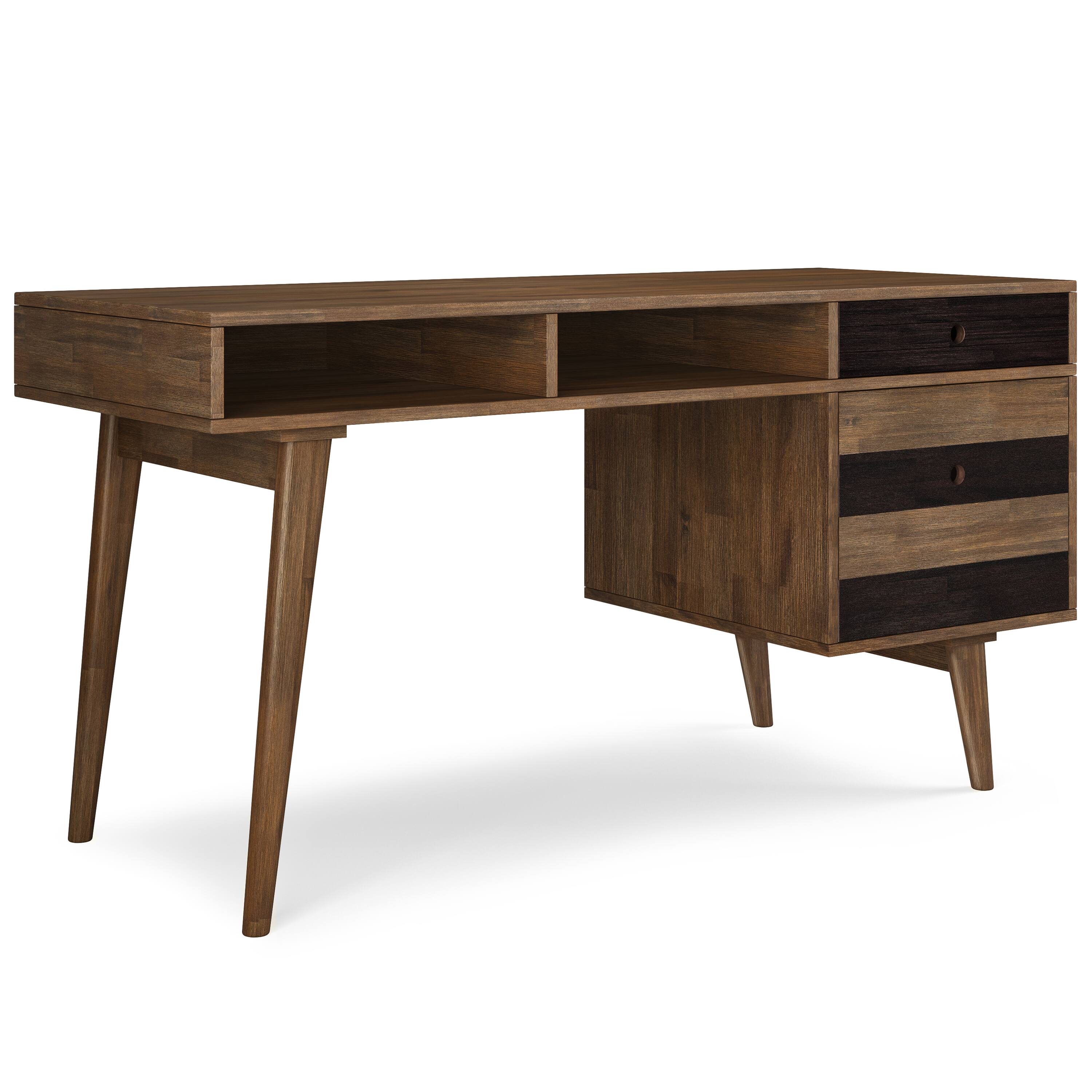 Front. Simpli Home - Clarkson SOLID ACACIA WOOD Contemporary 60 inch Wide Desk with side drawers in Rustic Natural Aged Brown - Rustic Natural Aged Brown.