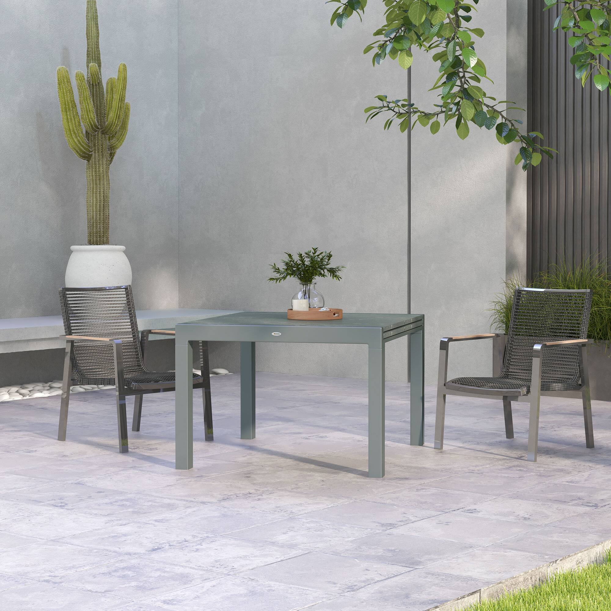 Alt View 1. Outsunny - Table for 6-8 People, Aluminum Frame Rectangle Garden Table with Wood Effect Steel Top, for Backyard - Dark Gray.