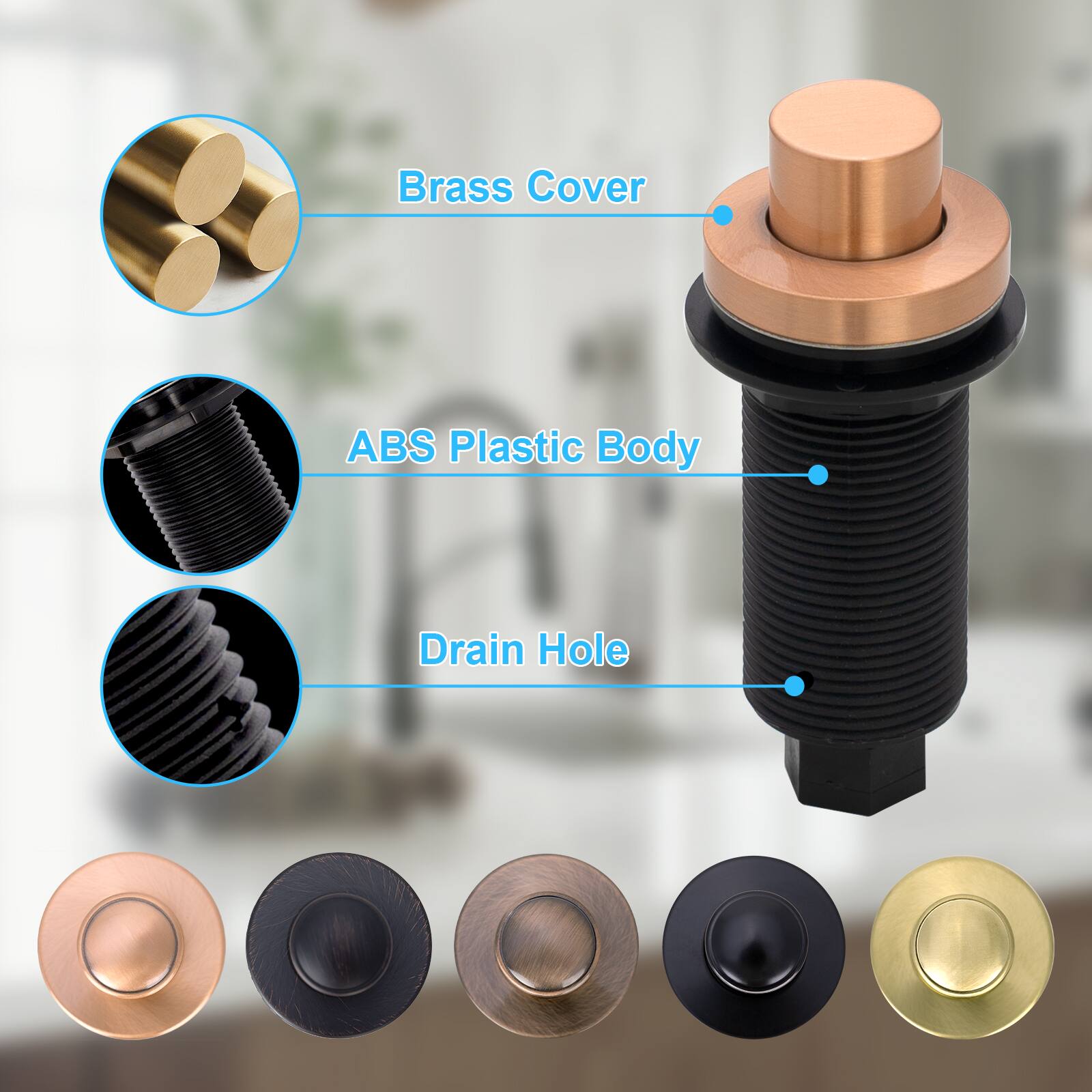 Brass Cover  
ABS Plastic Body  
Drain Hole
