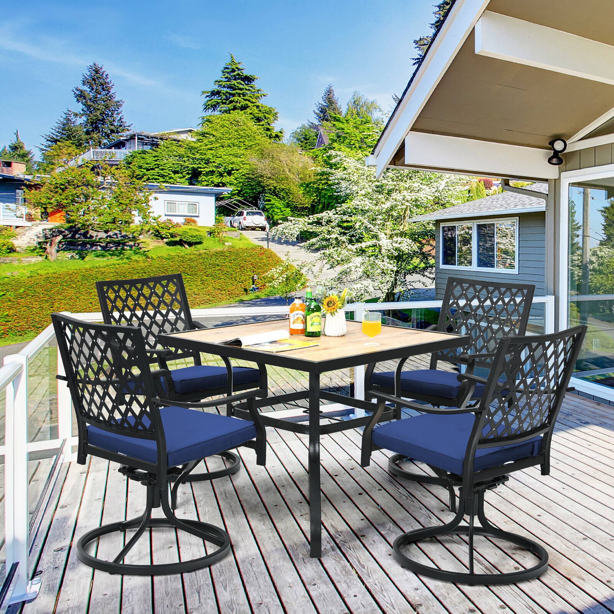 Alt View 2. Gymax - Gymax 4PCS Patio Swivel Dining Chairs Lattice Rocker Cushioned Armrest Navy - Navy.
