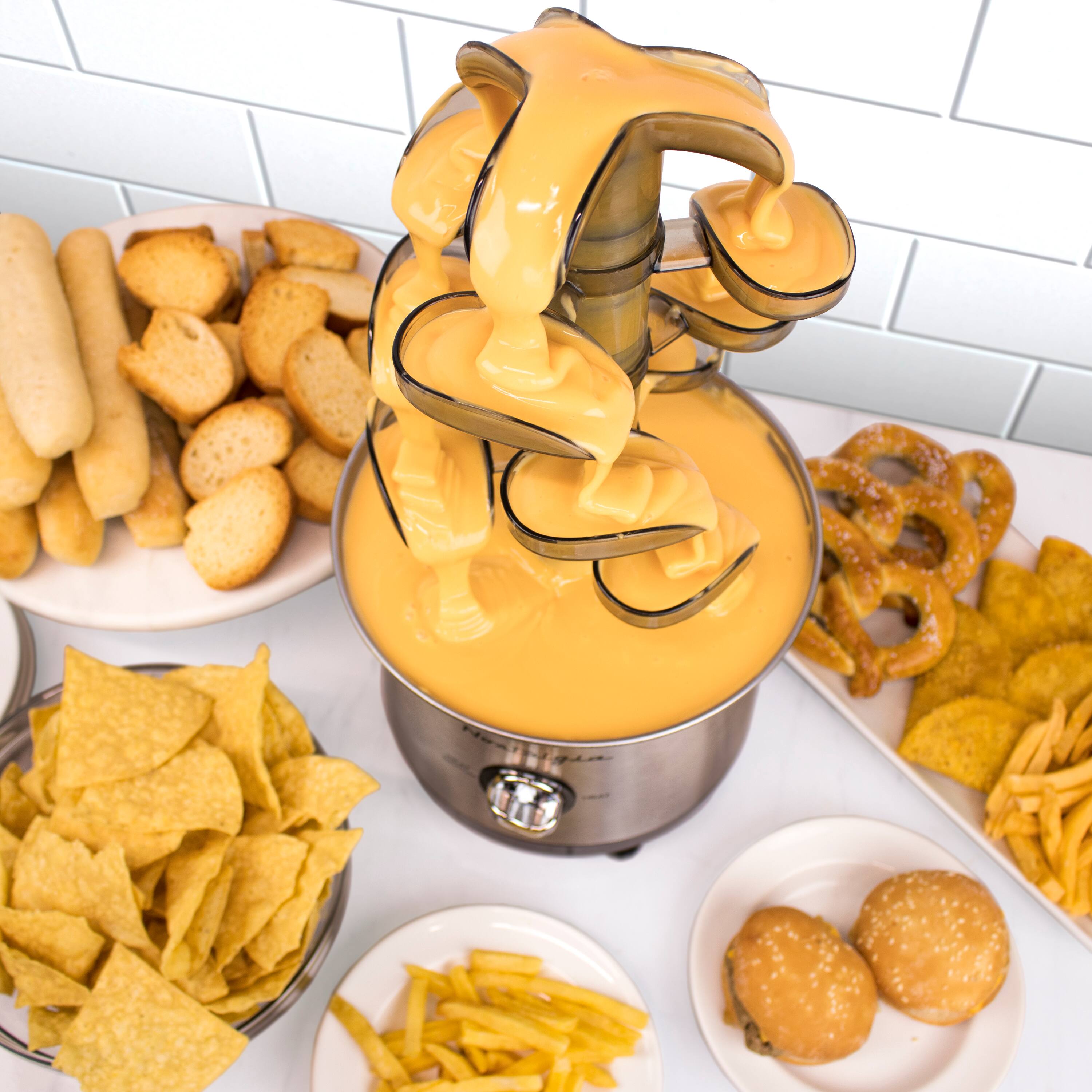 Alt View 6. Nostalgia - 2-lb. Stainless Steel Cascading Fondue Fountain - Chocolate, BBQ Sauce, Ranch, Nacho Cheese, Buffalo Sauce - Stainless Steel.