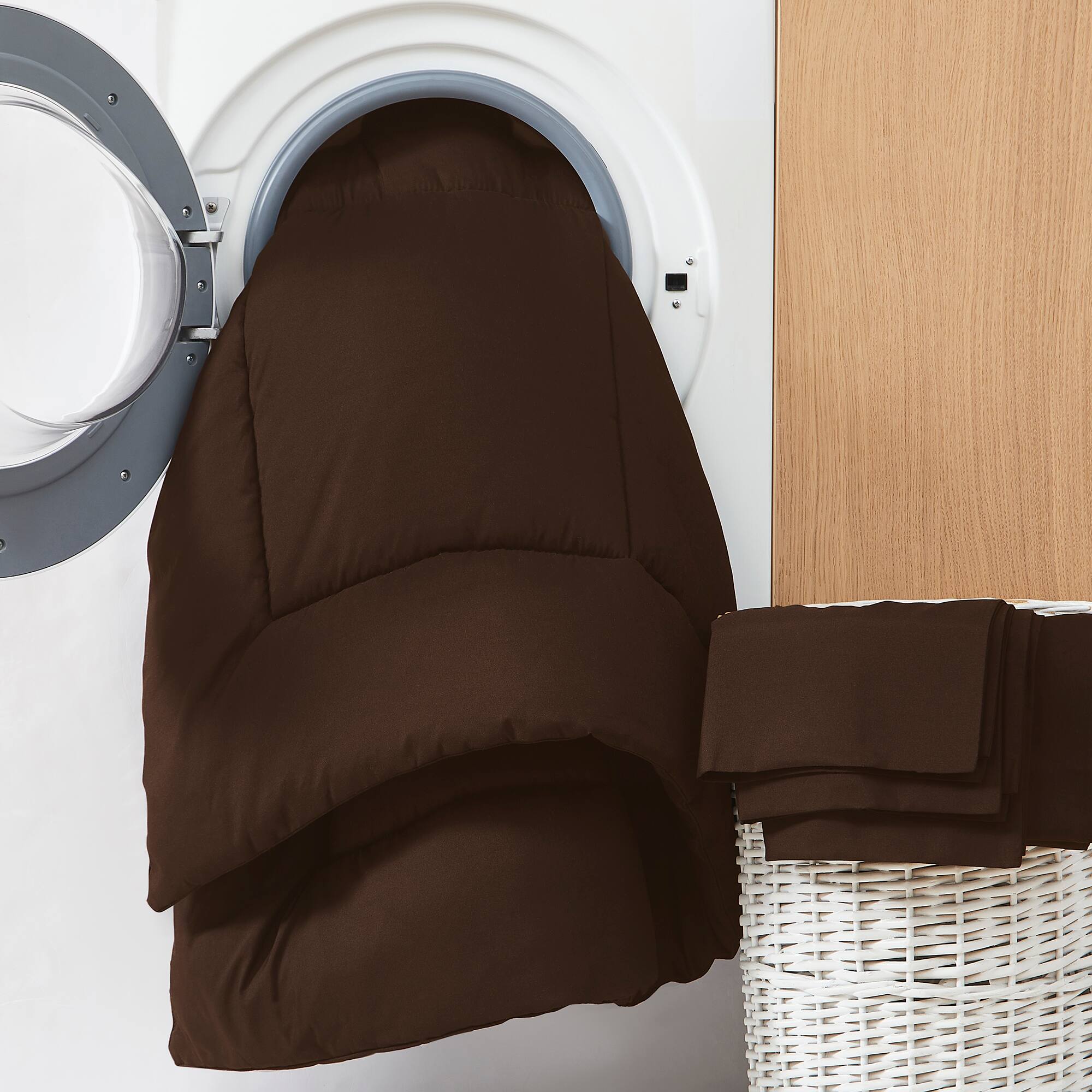 Alt View 1. Sweet Home Collection - All Season Reversible Bed-in-A-Bag Solid Color Comforter & Sheet Set, Twin - Brown.