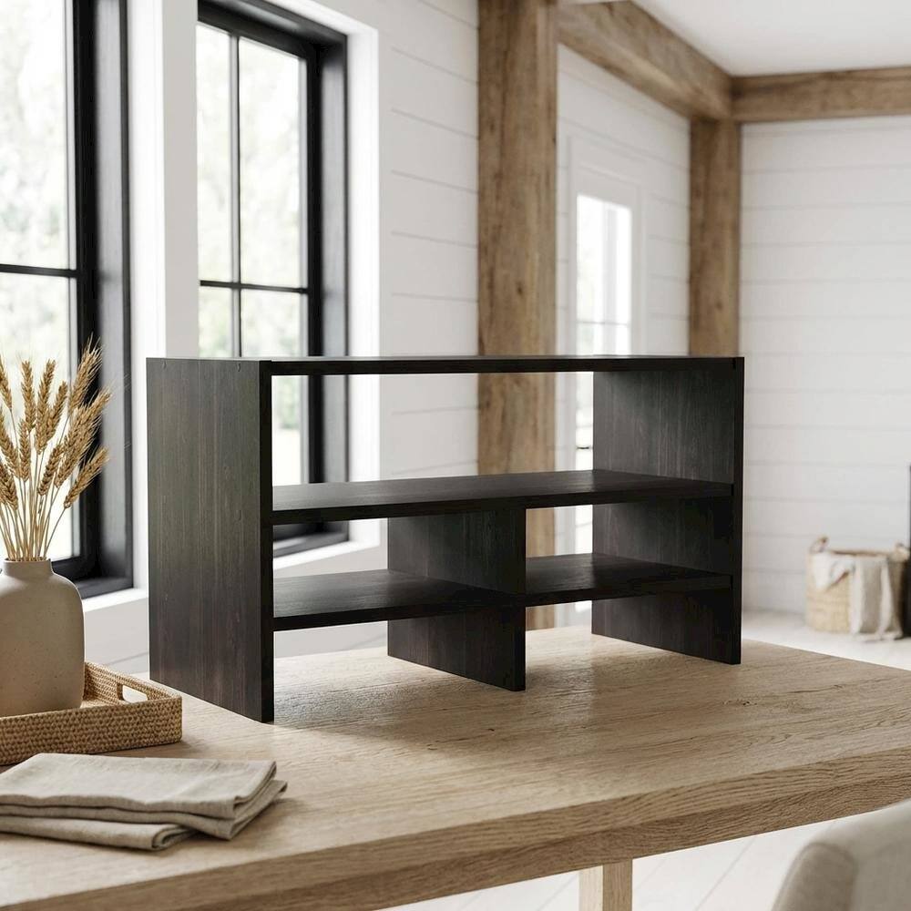 Alt View 3. FurniFact - Espresso Desk Top Organizing Shelf with Sturdy Wood Construction - Espresso.