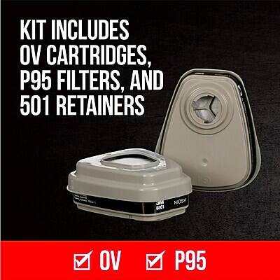 KIT INCLUDES  
OV CARTRIDGES,  
P95 FILTERS, AND  
501 RETAINERS  

OV  
P95  

NIOSH  
SD 6001