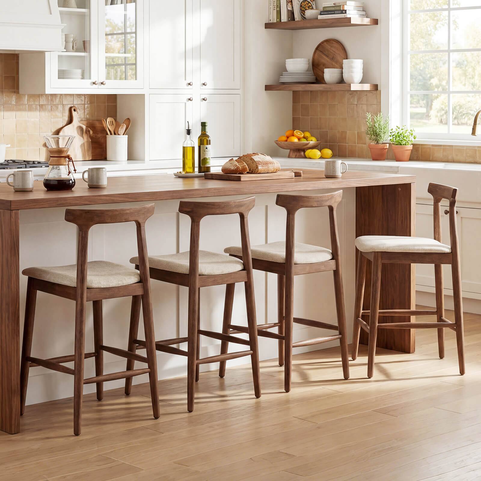Alt View 3. Costway - Costway 2PCS Counter Height Bar Stools with Curved Backs and Upholstered Cushioned Seats - Walnut,Light Brown.
