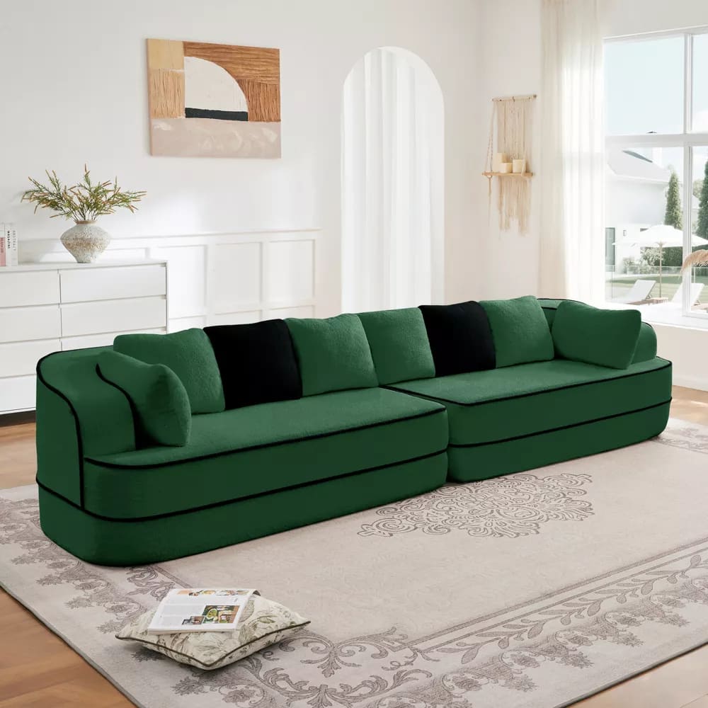 Front. Aukfa - 135" Oversized 4 Seats Fluffy Comfy Couch Teddy Fabric Modular Sofa for Living Room - Green.