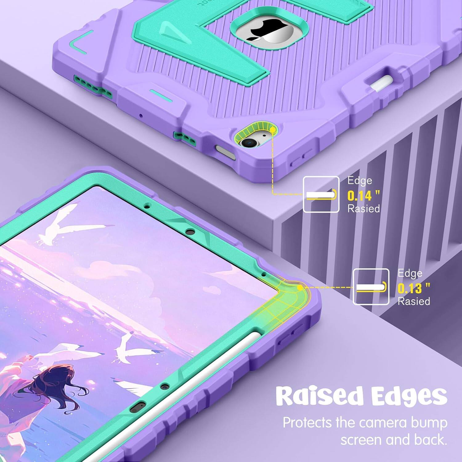 Edge 0.14" Raised  
Edge 0.13" Raised  
Raised Edges Protects the camera bump screen and back.