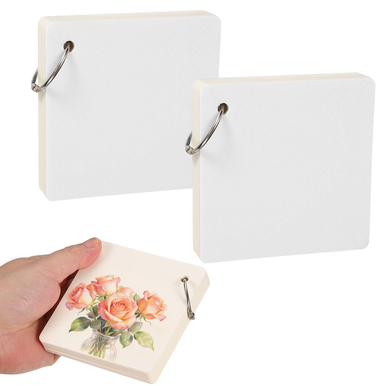 Front. Unique Bargains - 2pcs Mini Watercolor Sketchbook 3.94x3.94 Inch, 55 Sheets/110 Pages 230GSM Portable Square Travel Notebook Painting - White.
